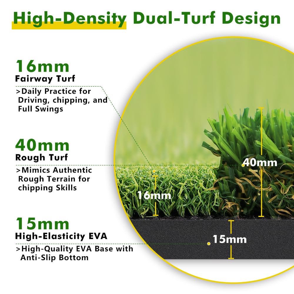 Newmkr Thickened Golf Mat-31mm, 5x4ft Golf Hitting Mats Practice Outdoor/Indoor, Heavy-Duty Commercial Grade Synthetic Turf Training Mat for Simulators/Garage/Backyard/Driving Range Swing and Chipping
