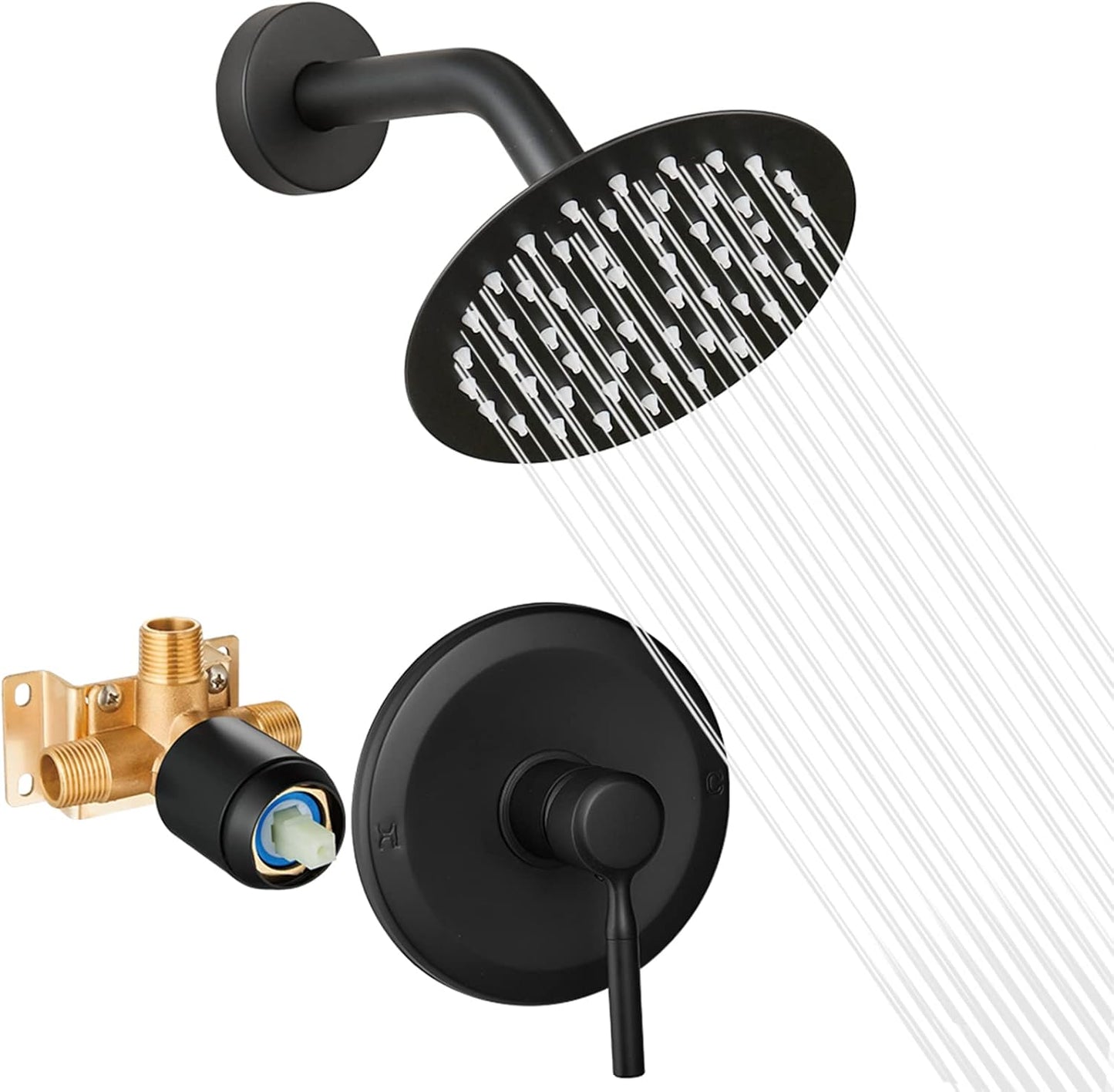 High Pressure 6-Inch Rain Shower Head & Faucet Set with Valve - Modern Bathroom Fixtures