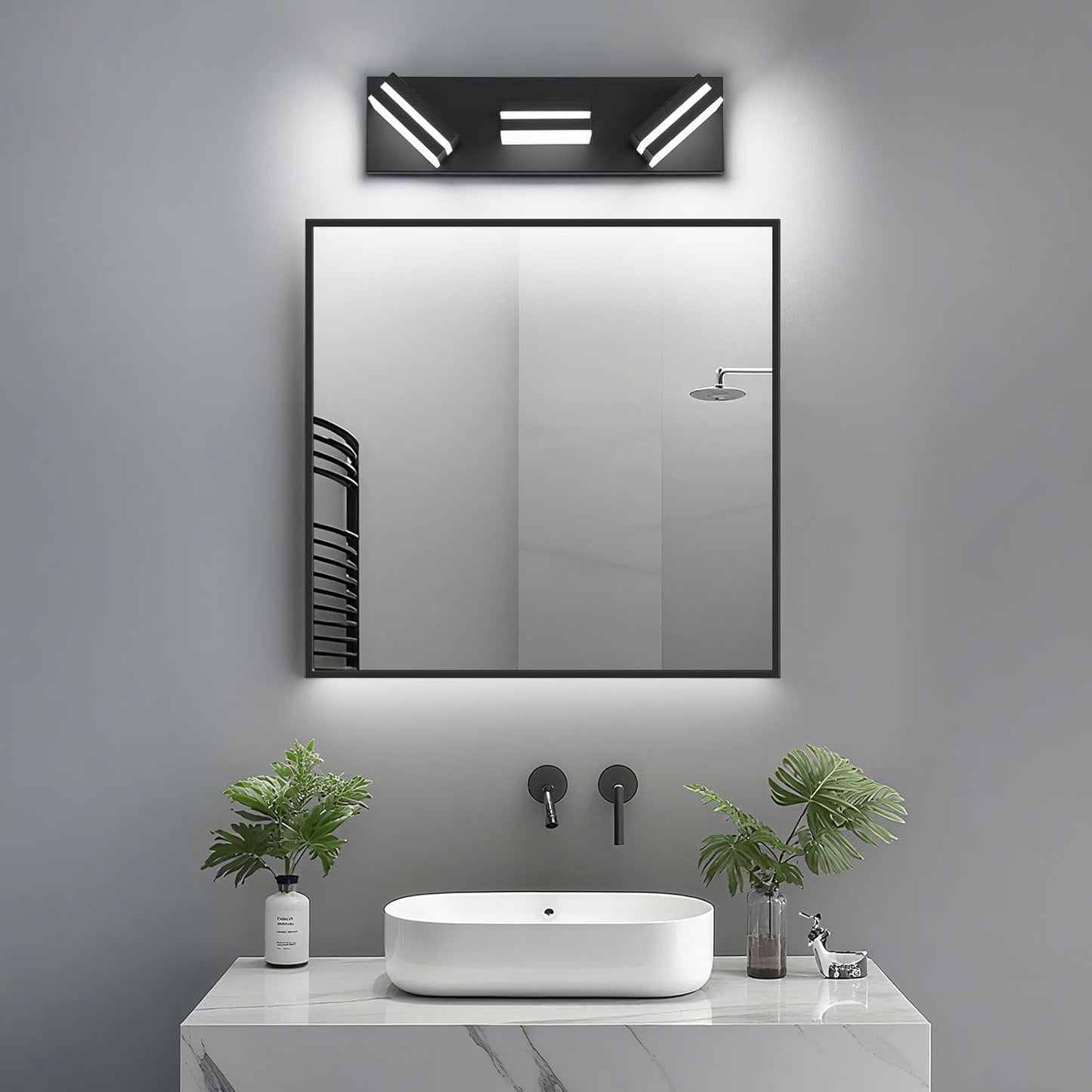 3-Light Modern LED Bathroom Vanity Light Fixture - Black Metal & Acrylic, 16-inch Over Mirror Lighting
