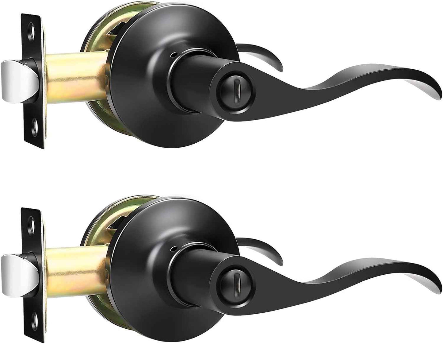 Black Privacy Door Levers - 6 Pack Keyless Modern Wave Handles for Bedrooms