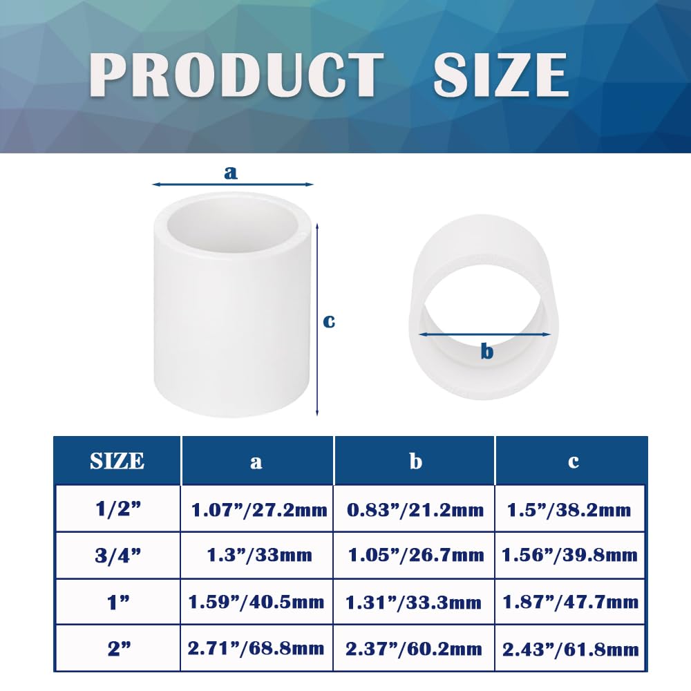 HayEastdor 10PCS 3/4 Inch PVC Pipe Coupling Adapter Pipe Fittings Socket x Socket Connectors for Sprinkler, Drip Irrigation System, Pipes Extension HE050-3/4
