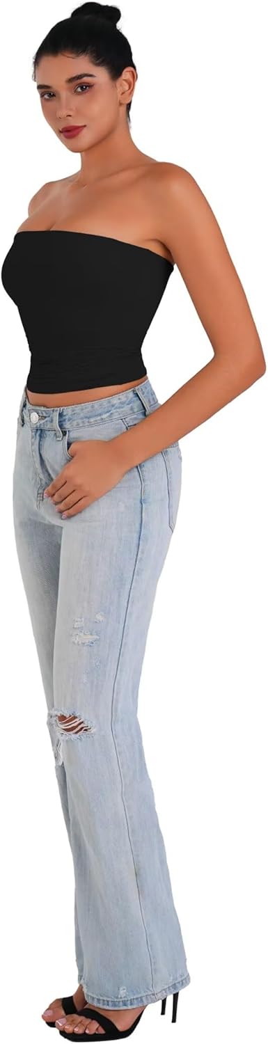 Sunzel Strapless Tube Top - Double Lined Sleeveless Crop Top for Summer Layering | Stylish Basic Bandeau