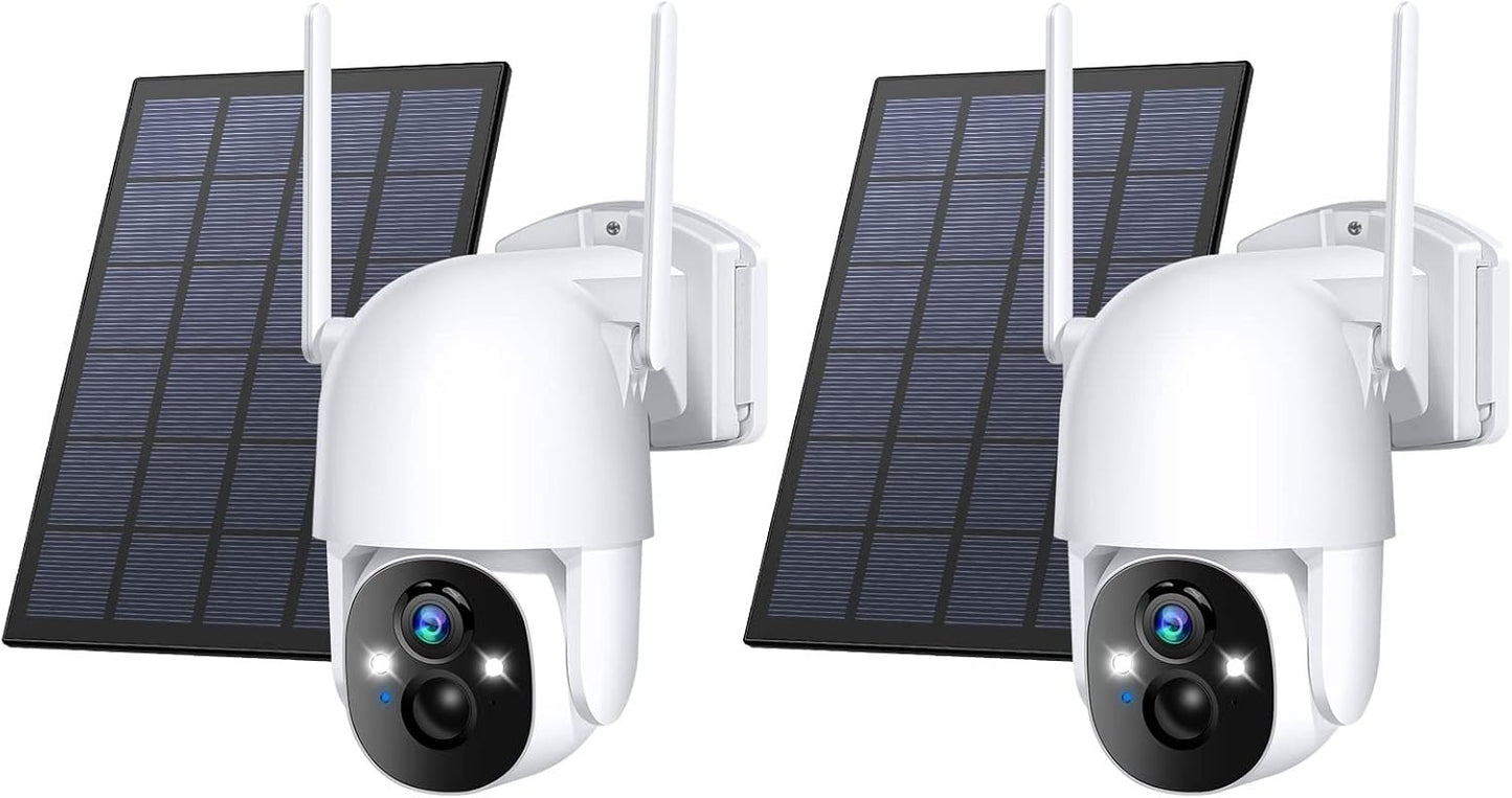 Wireless Solar Security Camera 3MP 2K FHD - 355° PTZ, Spotlight, Motion Detection, Color Night Vision