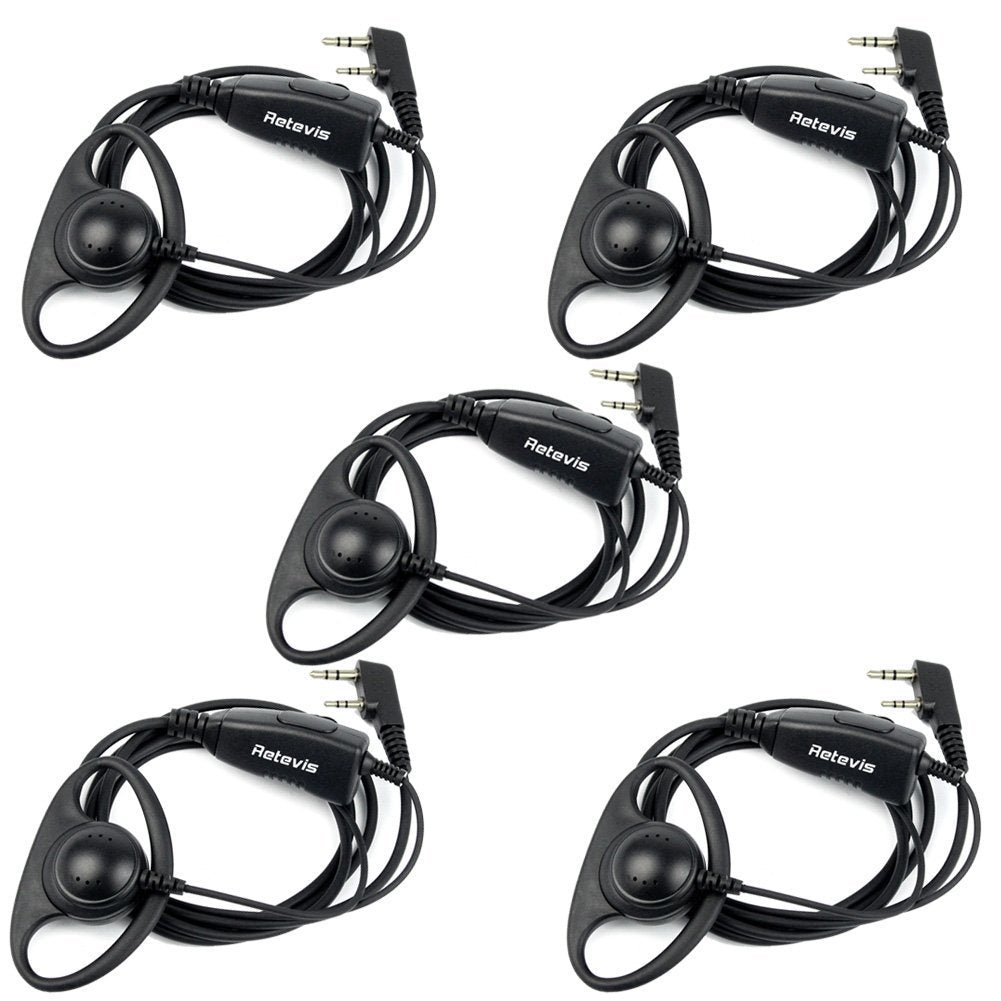 Retevis Case of 5, Walkie Talkies Earpiece with Mic 2 Pin D-Type Headset for H-777 RT22 RT21 RT86S, Compatible with Pxton, Baofeng BF-888S, Kenwood Walkie Talkies, Walkie Talkie Earpiece(5 Pack)