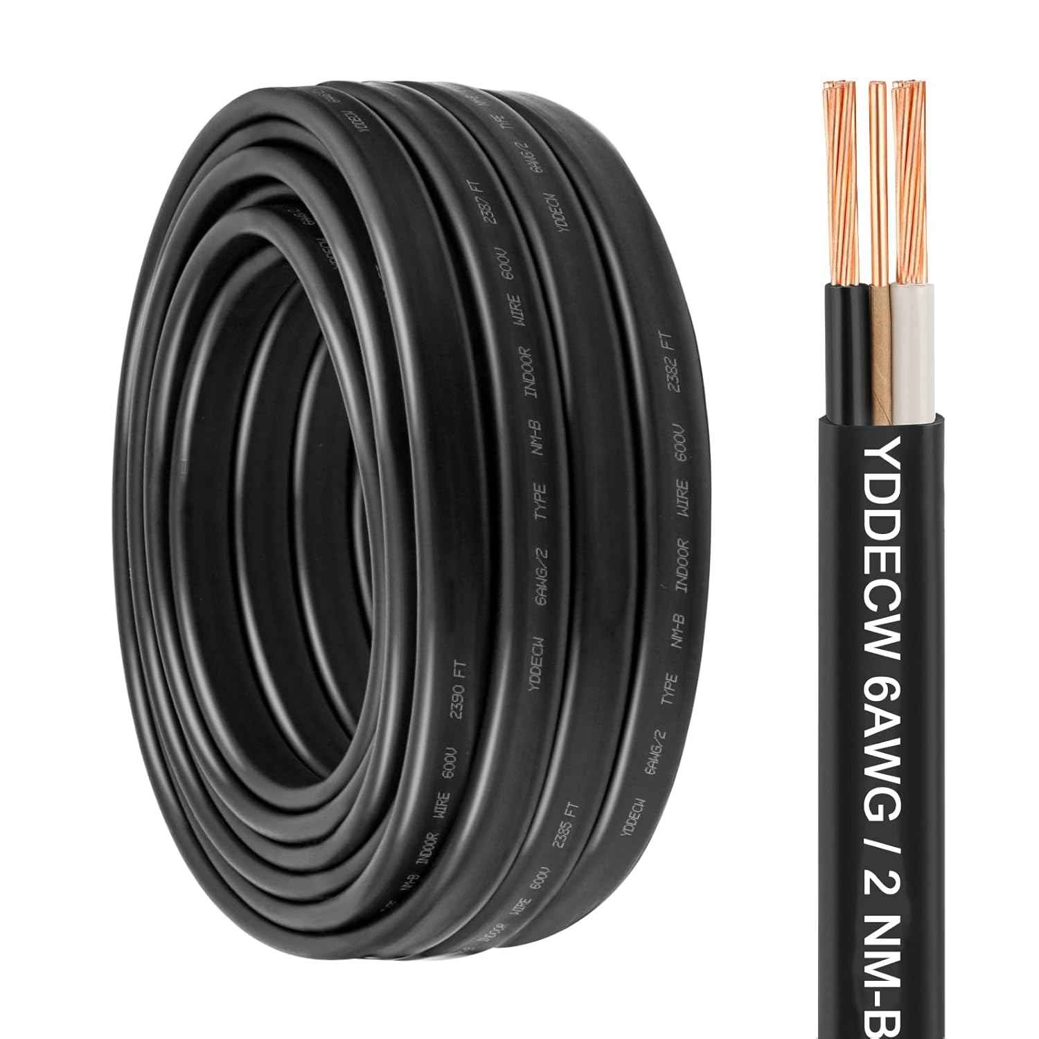 14 Gauge NM-B Wire with Ground - 50FT Pure Copper Indoor Electrical Cable for Outlets & Switches