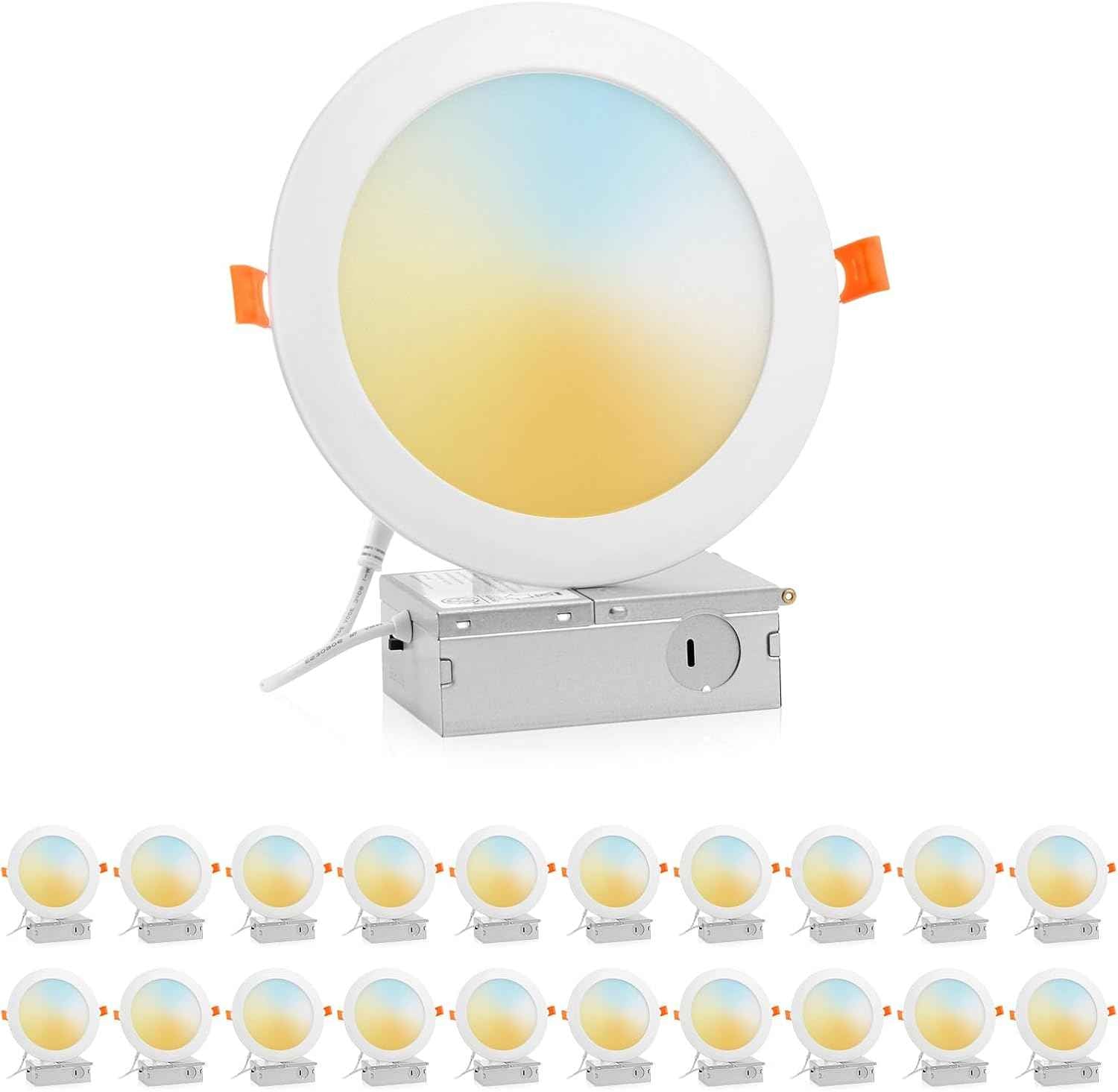 10W Dimmable 5-Inch LED Recessed Ceiling Light - Ultra Thin Canless Downlight, 800LM, 7CCT, Damp-Rated for Kitchen & Bathroom, 8 Pack