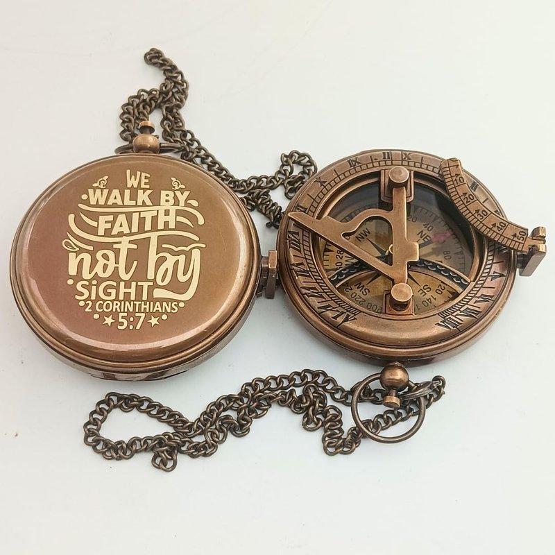 We Walk by Faith Engraved Compass Gift for Men - Baptism Gifts for Boys – Faith Compass Gift for Godson, Son, or Grandson - Gifts for Men - Religious Jewelry Best - Best Graduation Gift for Students
