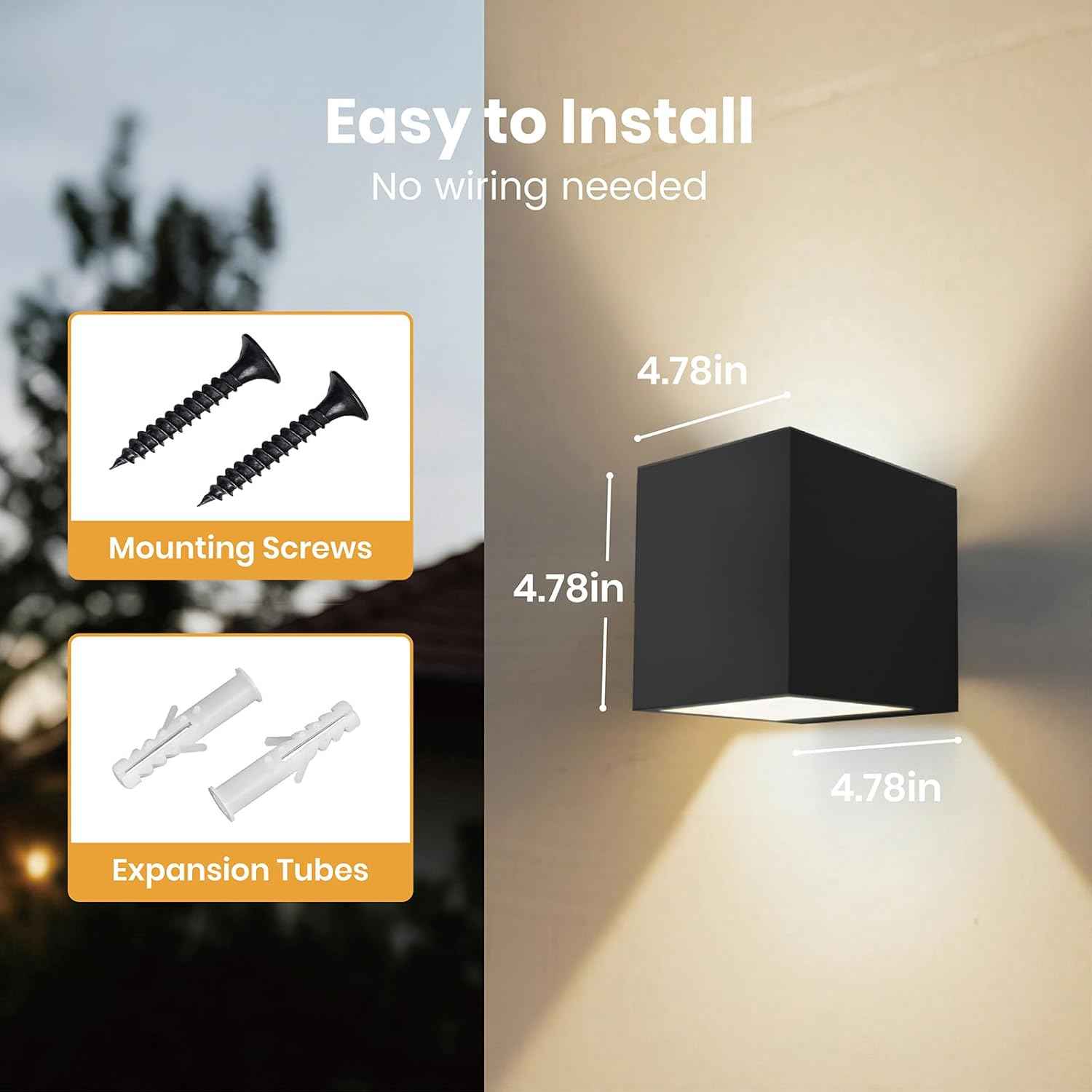 Up and Down Solar Wall Lights - 2pcs Waterproof 4000K 700LM Outdoor Cube Design for Porch, Patio & Yard Decor