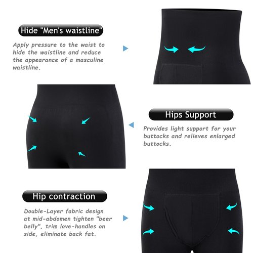 LISEJE Tummy Control Shapewear Compression Shorts - Waist Compression for Men, High Waist Mens Tummy