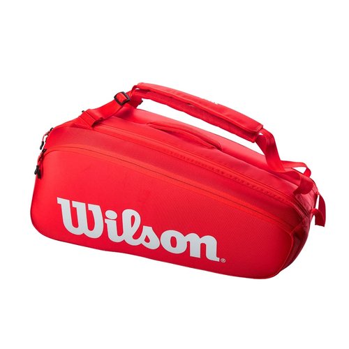 WILSON Super Tour Tennis Racket Bag - Red/White, Holds up to 9 Rackets
