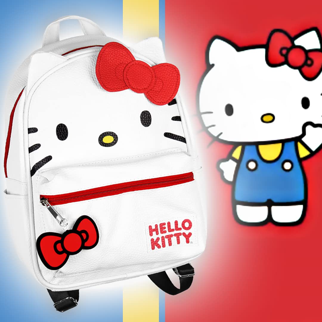 AI ACCESSORY INNOVATIONS Sanrio Hello Kitty Signature Bow Face and 3D Ear Design Faux Leather Mini Backpack 11"