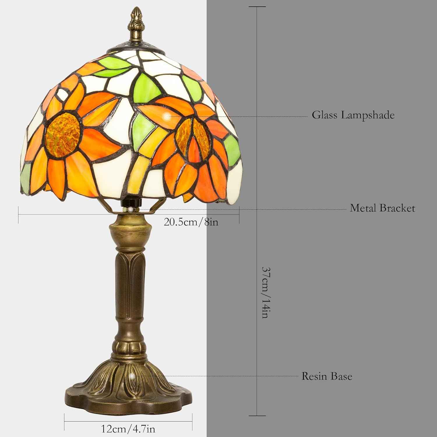 Tiffany Table Lamp - 8 Inch Antique Stained Glass, 3 Color Temperatures, Handcrafted for Bedroom & Living Room