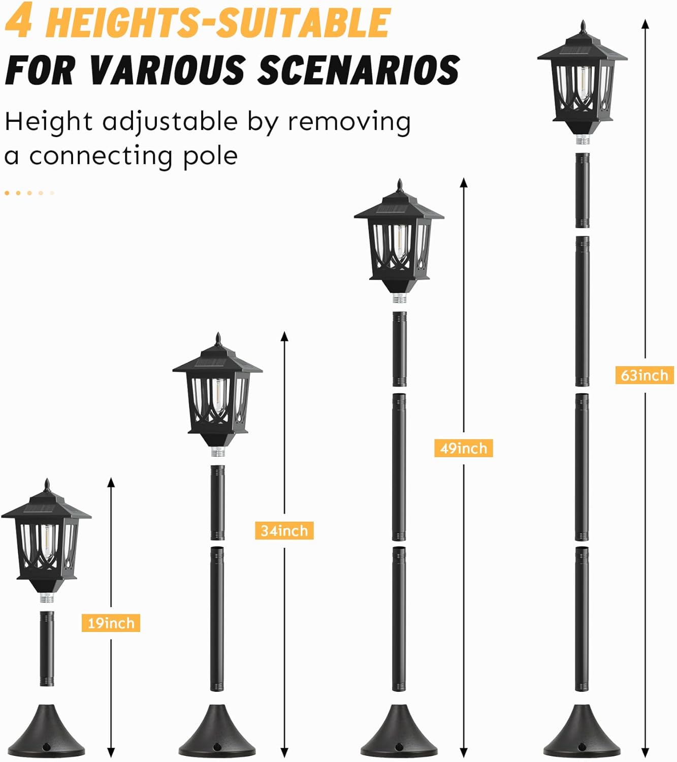 63" Waterproof Solar Lamp Post Light 2 Pack - Outdoor Patio & Porch Decor, Warm White