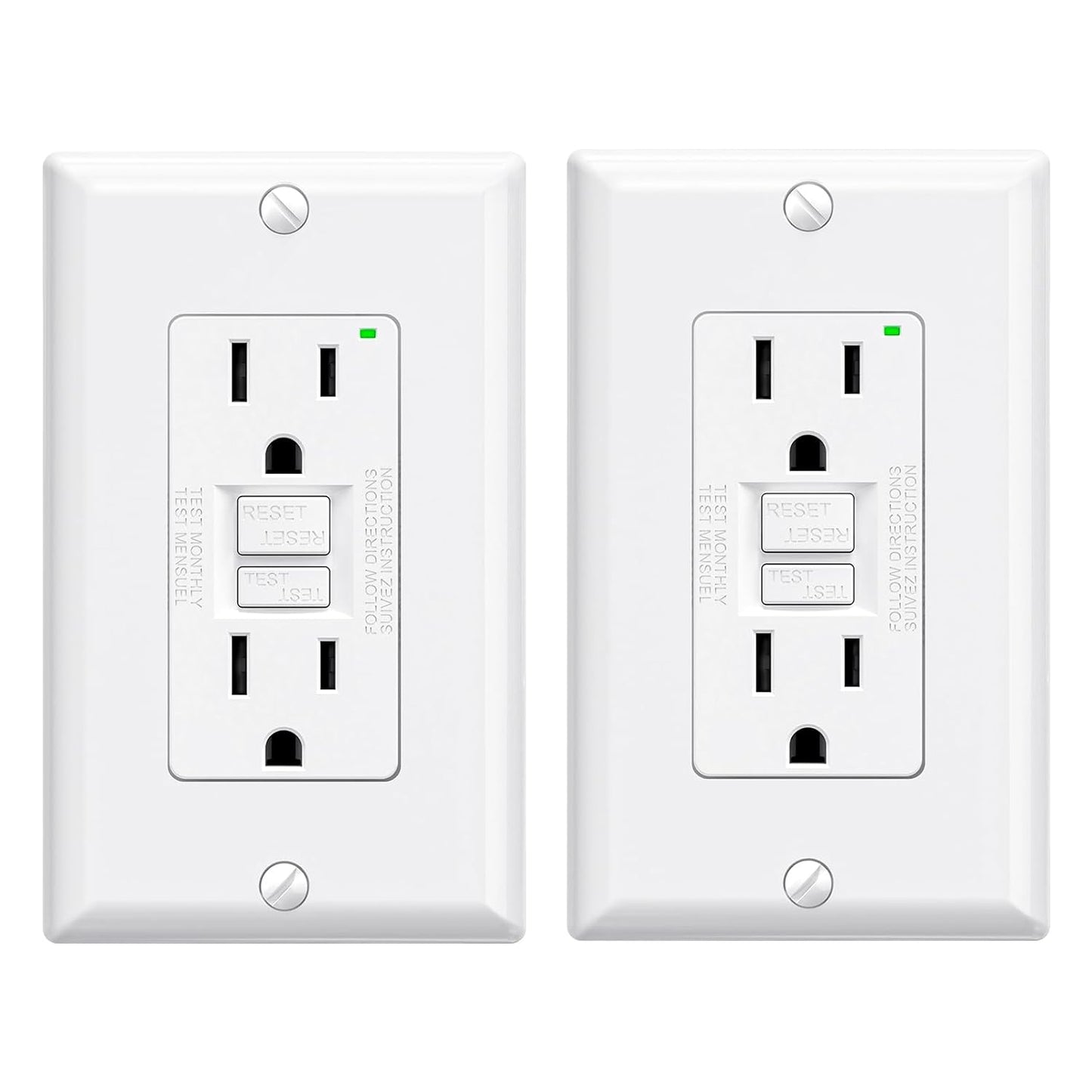 GFCI Outlet 15 Amp - Self-Test Electrical Receptacle with LED Indicator, 10 Pack