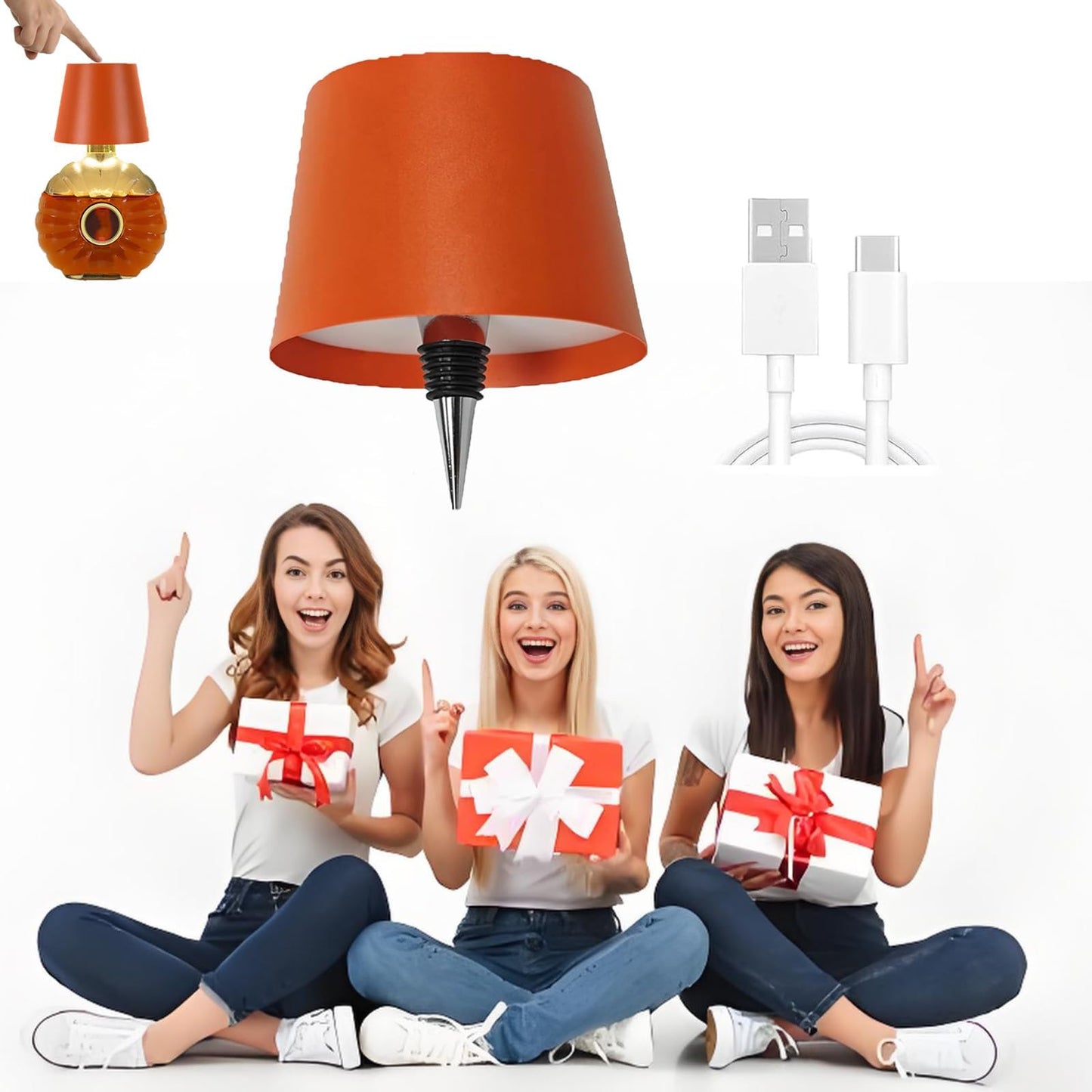 Geojec Wireless Bottle Lamp,Portable LED Wireless Bottles Lamp with 3 Modes Light Imming,Rechargeable Light Head,Touch Table Lamp for Bedroom,Decoration Lamps Student Birthday Gifts (Orange)