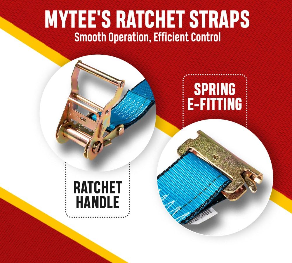 Mytee Products (10 Pack) 2'' x 20' E Track Straps w/Spring E-Fittings - Blue Ratchet Etrack Straps w/Heavy Duty 4000 lbs Breaking Strength for Enclosed Trailers, Trucks & Vans