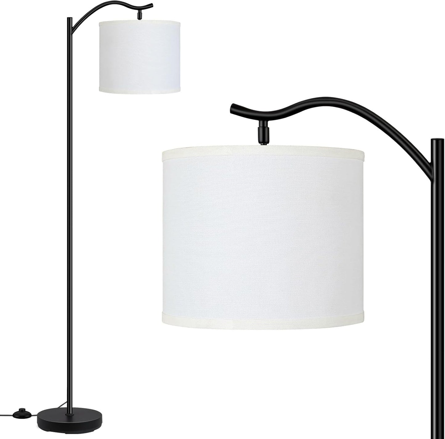 Modern LED Floor Lamp with Bohemian Linen Shade – Arched Tall Standing Light for Living Room & Bedroom