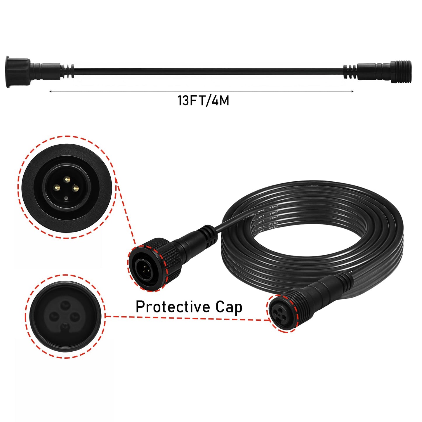 13ft Smart Outdoor String Lights Extension CordοΌ4m Power Cable with 3-Pin PlugοΌCompatible with Go-ve Lights (13FT)