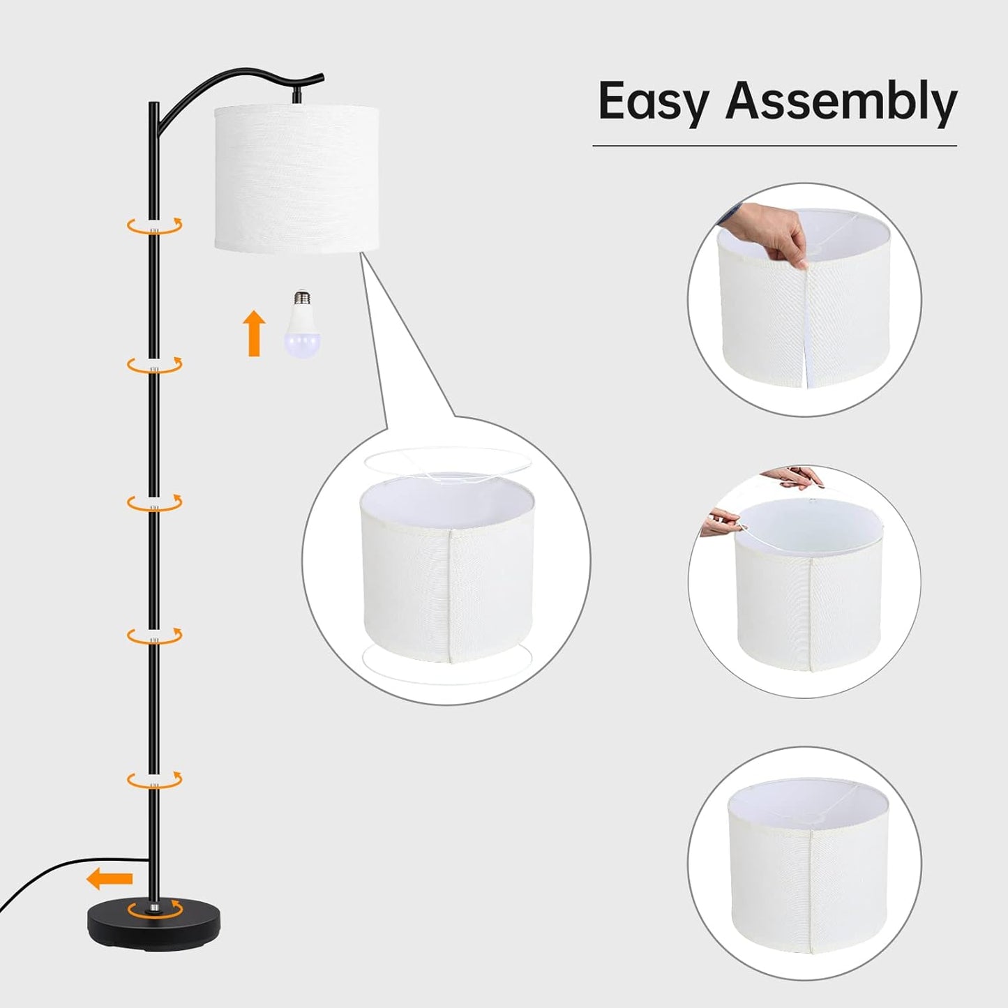 Modern LED Floor Lamp with Bohemian Linen Shade – Arched Tall Standing Light for Living Room & Bedroom