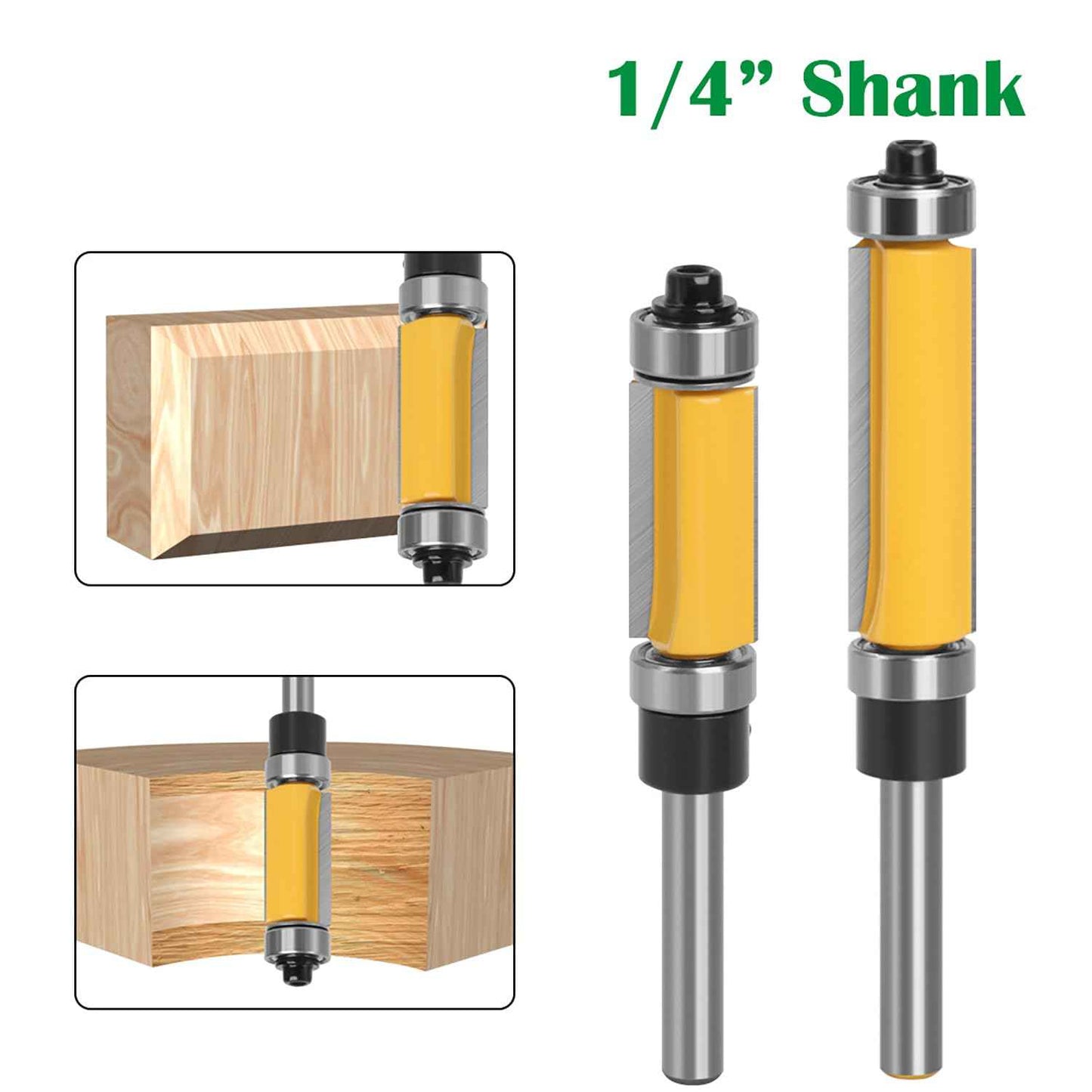 4Pcs Top and Bottom Bearing Flush Trim Router Bits Set 1/4 Inch Shank, Carbide Pattern Flush Trim Cut Router bit, 1/2 Inch Cutting Diameter, 3/4", 1", 1-1/4", 1-1/2" Inch Cutting Length (Size A)