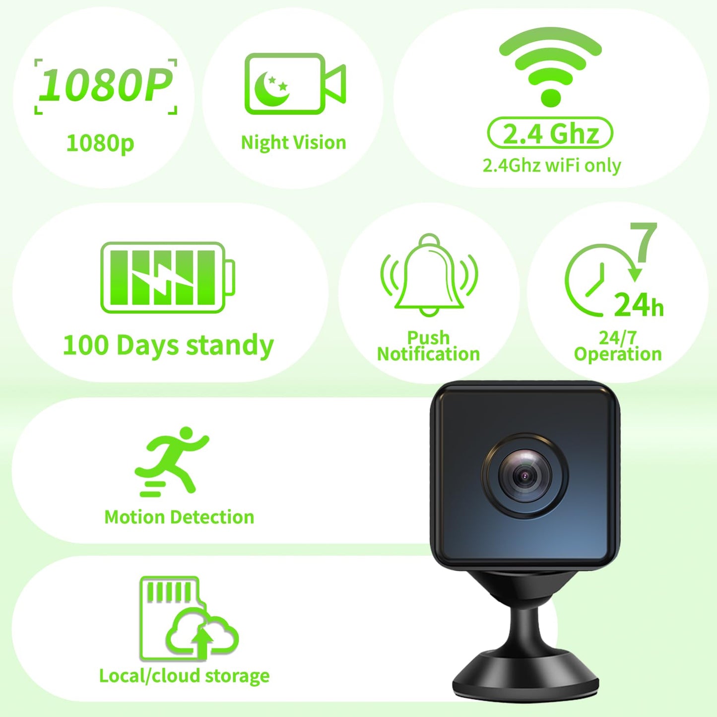 Mini Wireless Camera Home Security cámaras Indoor/Outdoor Cam 1080P HD Small Smart WiFi House Cameras Micro House Nanny Cams Battery-Powered with Clear Night Vision and Motion Detection Baby Monitor
