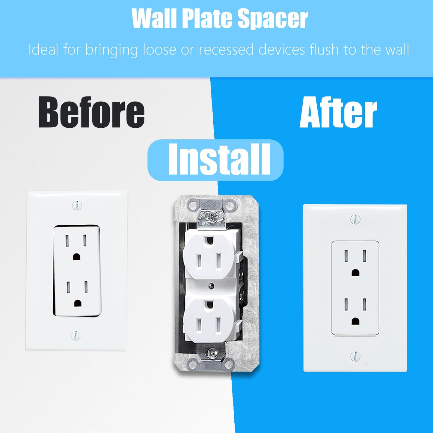 Wall Plate Spacers 15 Pcs, Flush Fit Device Level Plate for Wall Outlets Repair and Loose Fix, Wall Plate Leveler Spacer Shims to Support Switches, Receptacles from Being Pushed Back, Metal
