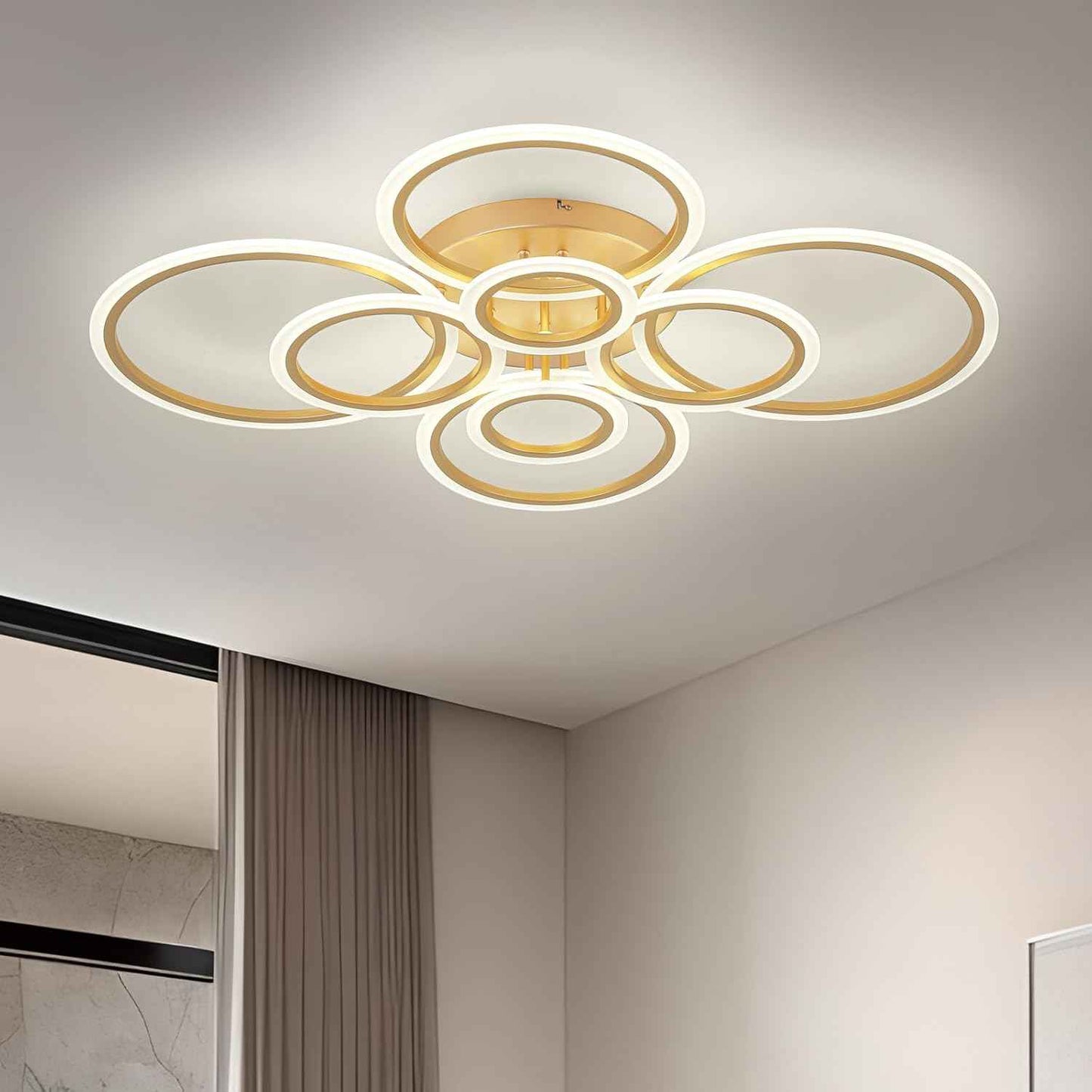Modern LED Flush Mount Ceiling Light - 4 Rings 4000K Fixture for Kitchen & Living Room