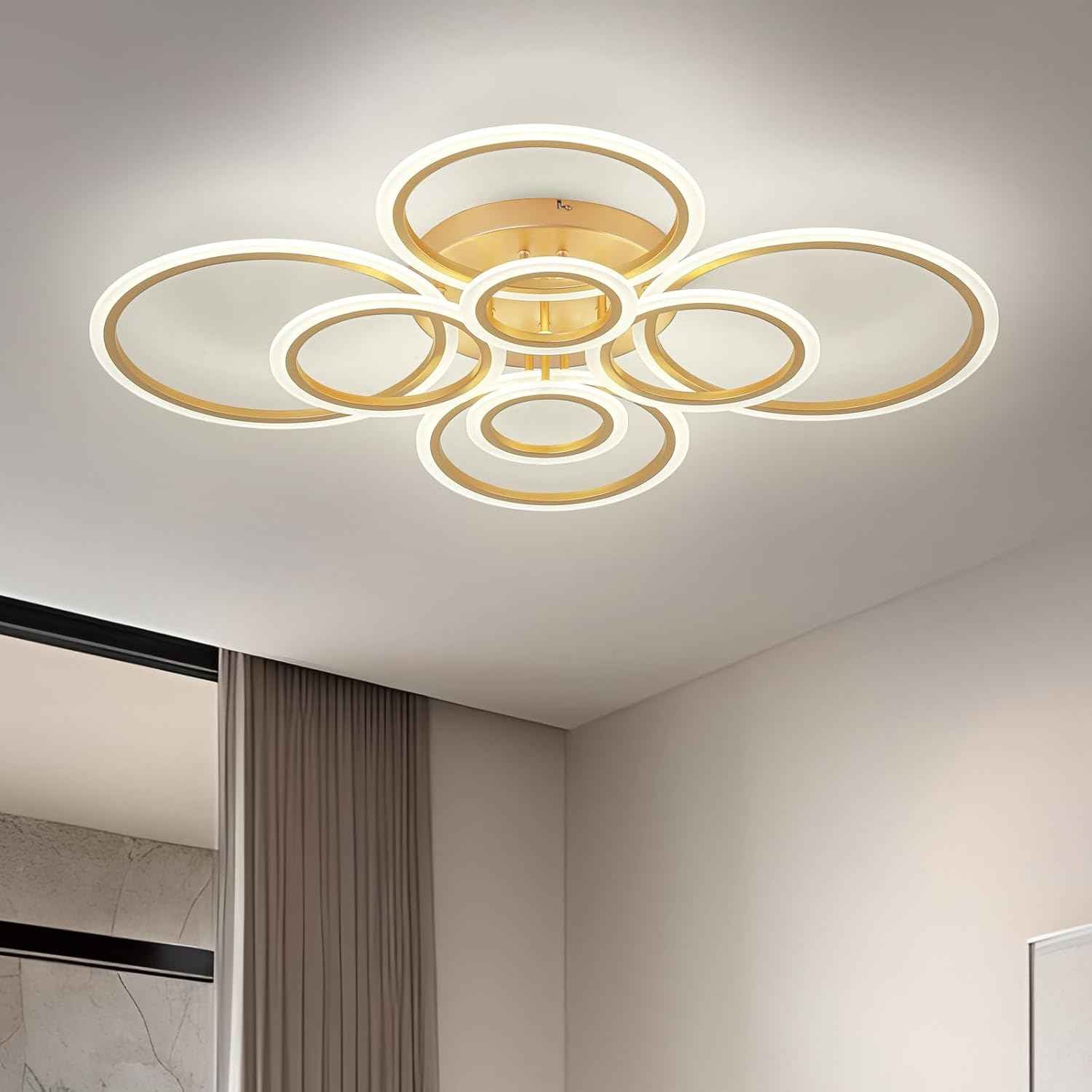 Modern LED Flush Mount Ceiling Light - 4 Rings 4000K Fixture for Kitchen & Living Room