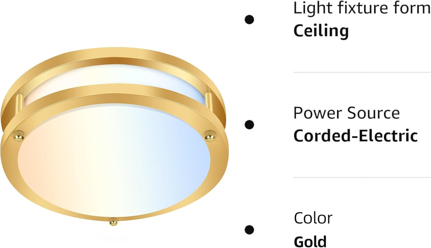 Adjustable 13-Inch Gold LED Flush Mount Ceiling Light Fixture - Dimmable 2700K-5000K for Hallway, Bathroom & Kitchen (2-Pack)