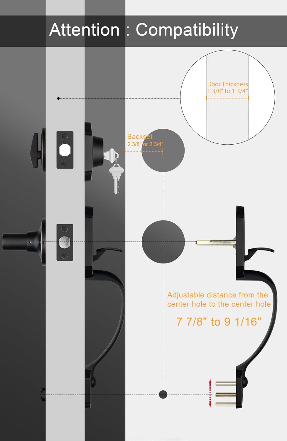 Gold Front Door Handle & Deadbolt Set - Reversible Lever Lock Hardware