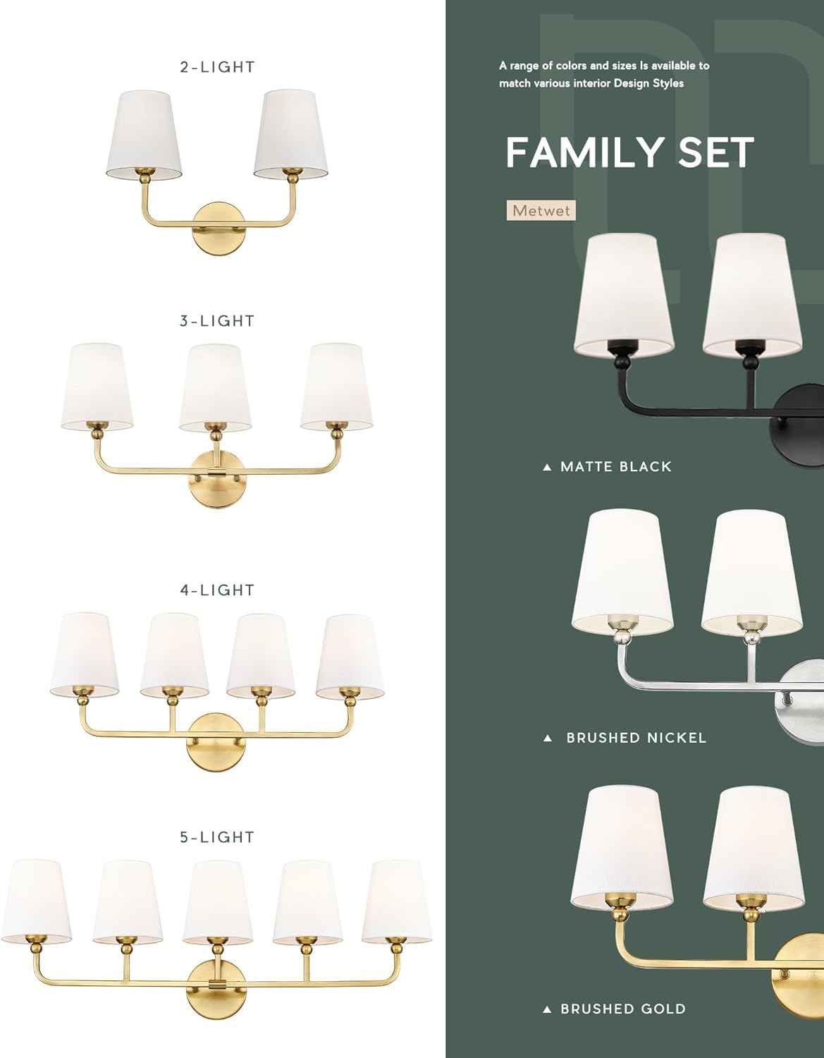 Brushed Gold 2-Light Bathroom Vanity Sconce with White Fabric Shade - Modern Wall Lighting for Hallway & Bedroom, Model VL837-BG