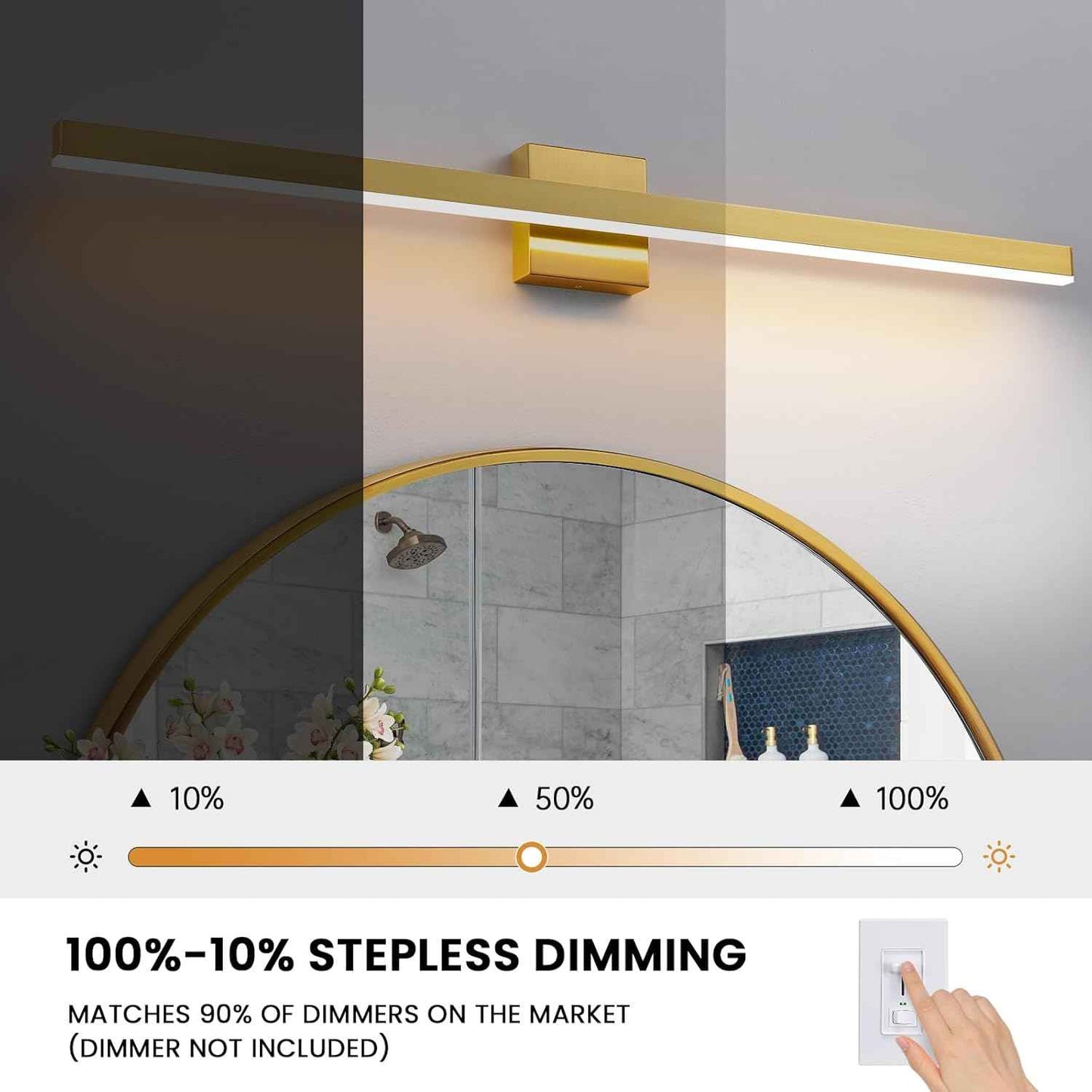 24-Inch Dimmable Gold Bathroom Vanity Light - Modern LED Bar Fixture for Over Mirror