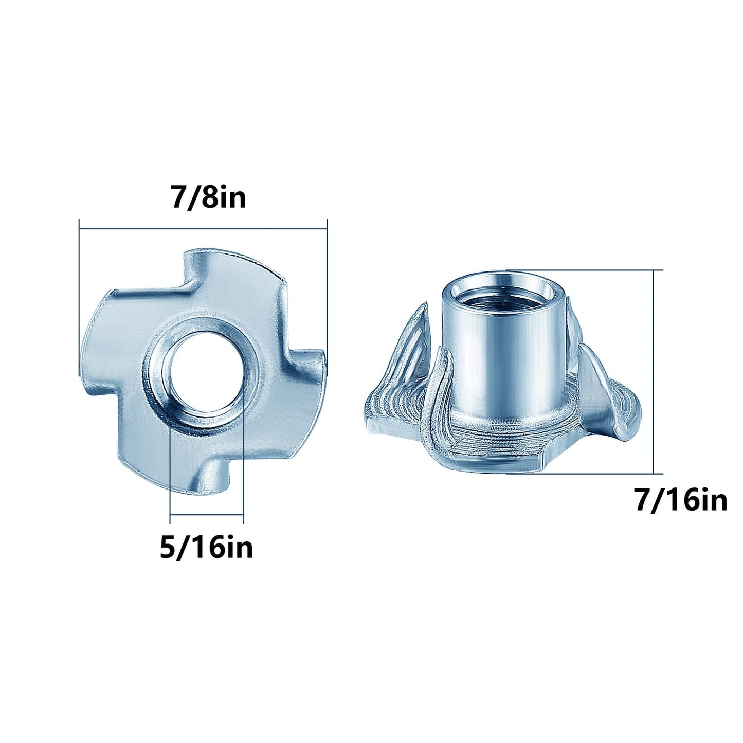 Wensilon 50pcs 5/16-18 T-nut Zinc Four-jaw - for Home, Hotel Outdoor Threaded Insertion