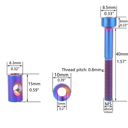 UHDFBDHF 2PCS Titanium M5x40mm Bolt Nut Washer Bicycle SeatPost Fixed Bolt (Burnt Blue)