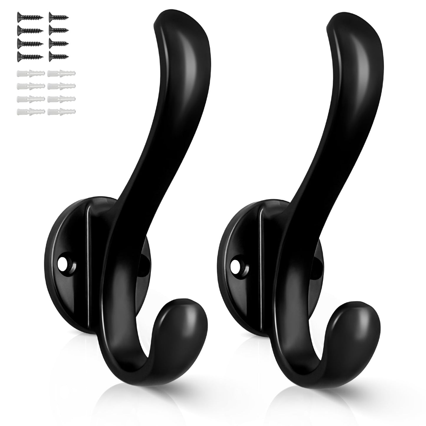 PEOIAOY 2 Pack Coat Hooks Wall Mount Heavy Duty Utility Retro Double Hooks for Hanging Coats,Hat, Towel, Key, Robe, Scarf, Bag, Cap (Black)