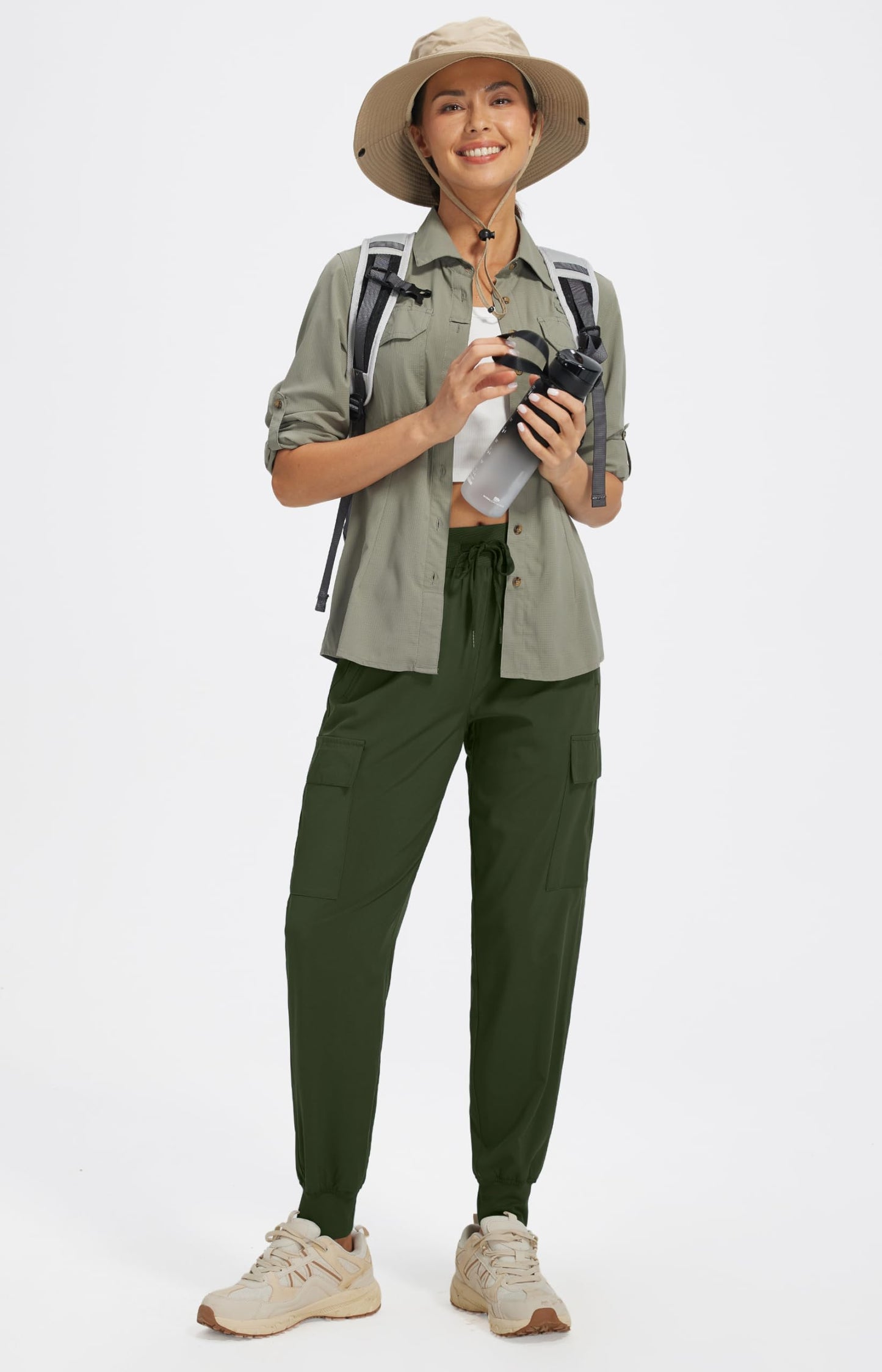 Libin Women's Cargo Joggers Lightweight Quick Dry Hiking Pants Athletic Lounge Casual Travel, Army Green XL