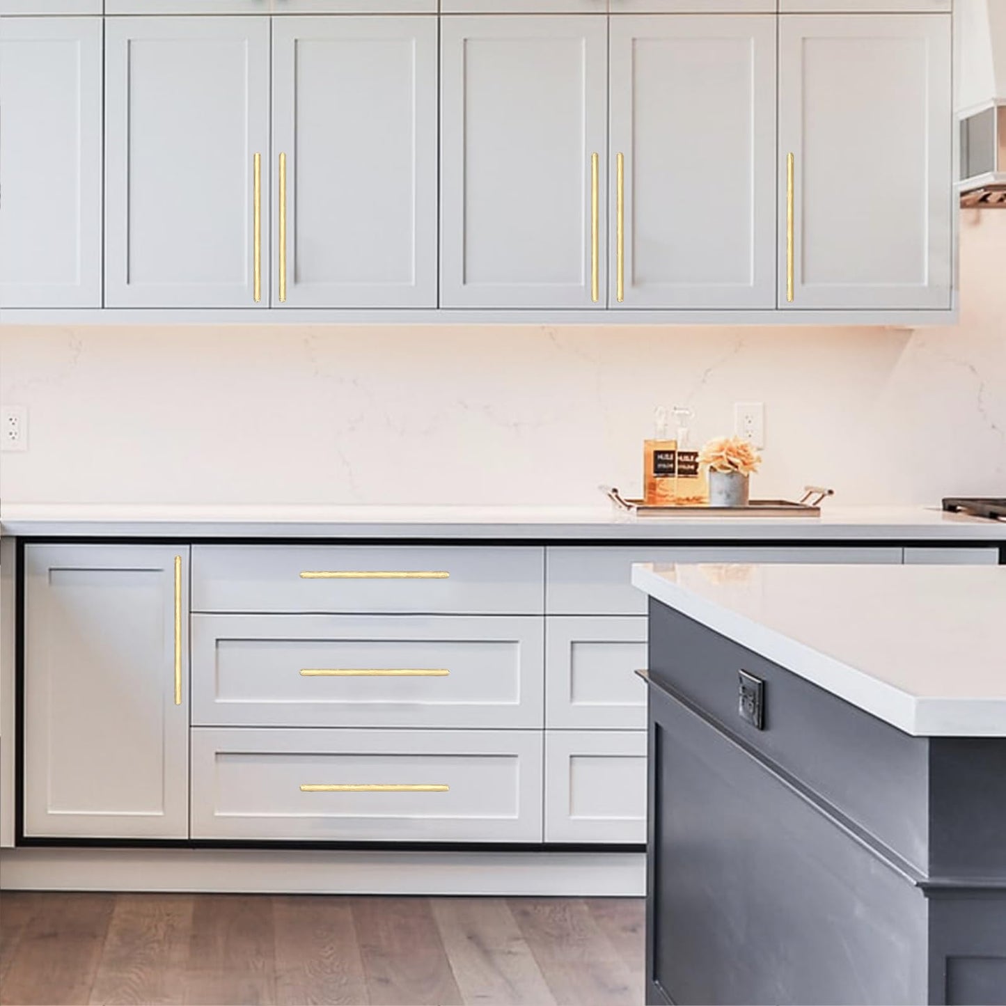 Amerdeco 10 Pack Brushed Gold Cabinet Pulls 10 Inch(256mm) Hole Center Drawer Pulls Cabinet Hardware Kitchen Cabinet Handles for Bathroom Dresser Pulls ZH0065