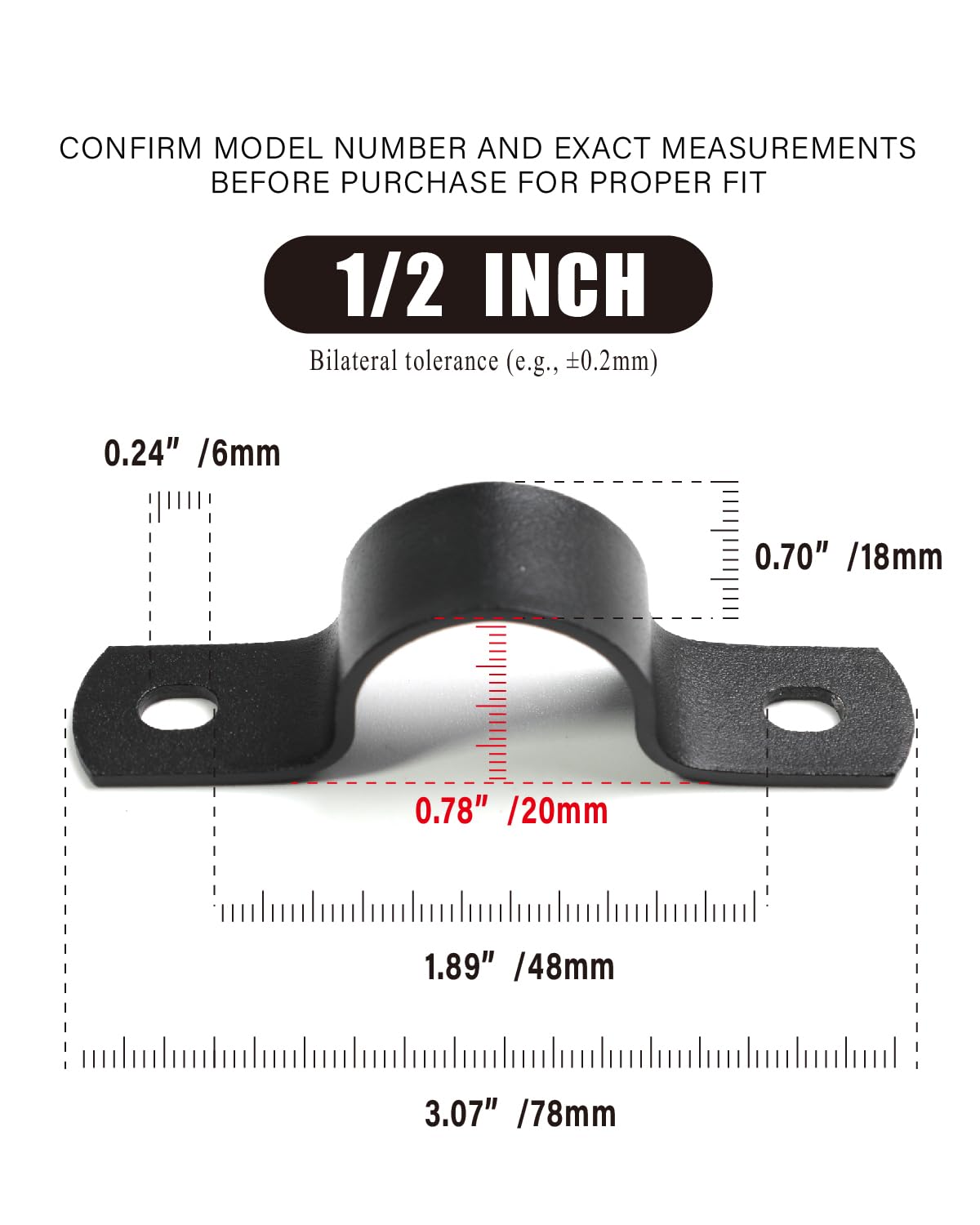 AGUTEA Black Durable U-Clamps Metal Pipe Clamps Double Hole Double Hole Pipe Strap DIY U-Bracket (Pack of 6) (1/2 INCH)