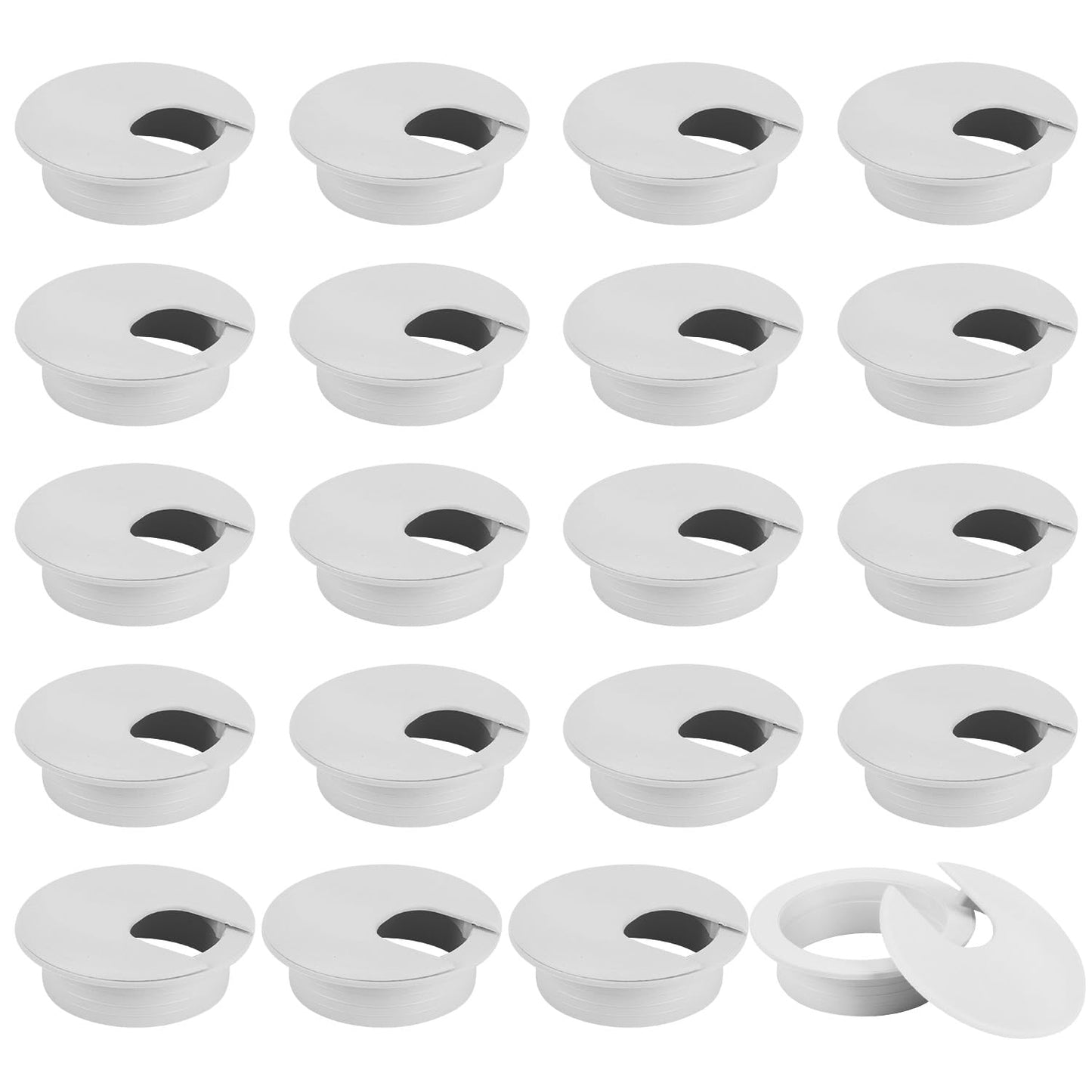 LepoHome 2 Inch White Desk Grommet - 20Pcs Plastic Desk Cord Hole Cover, 50mm Diameter Black Cable Grommets Hole Cover for Organized Wires & Cords Through Computer Table/Countertops