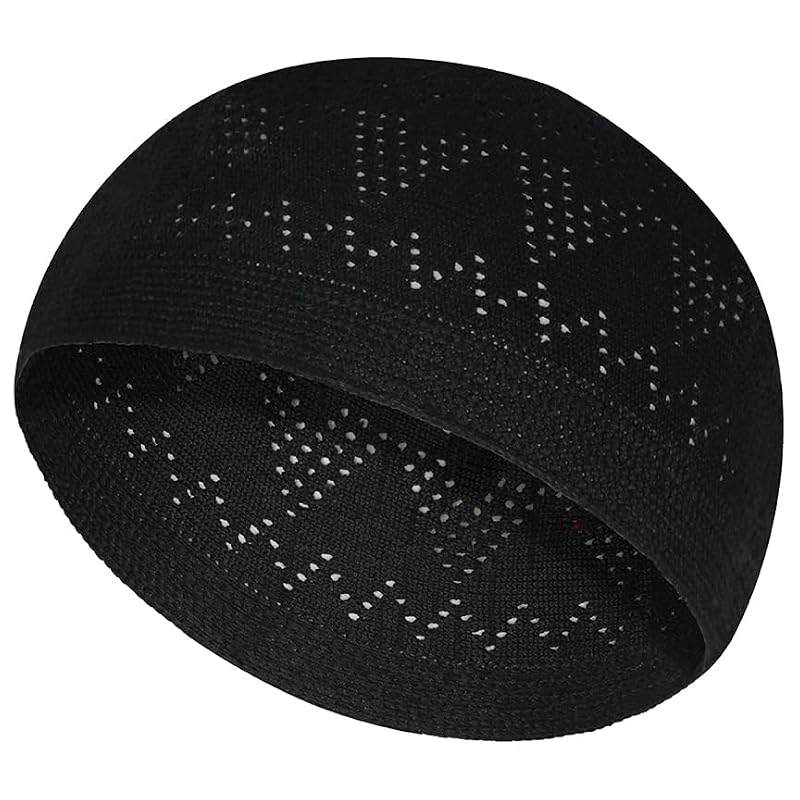 Kufi Hats for Men - Black Skull Beanie Crochet Cap - Islamic Prayer Cap