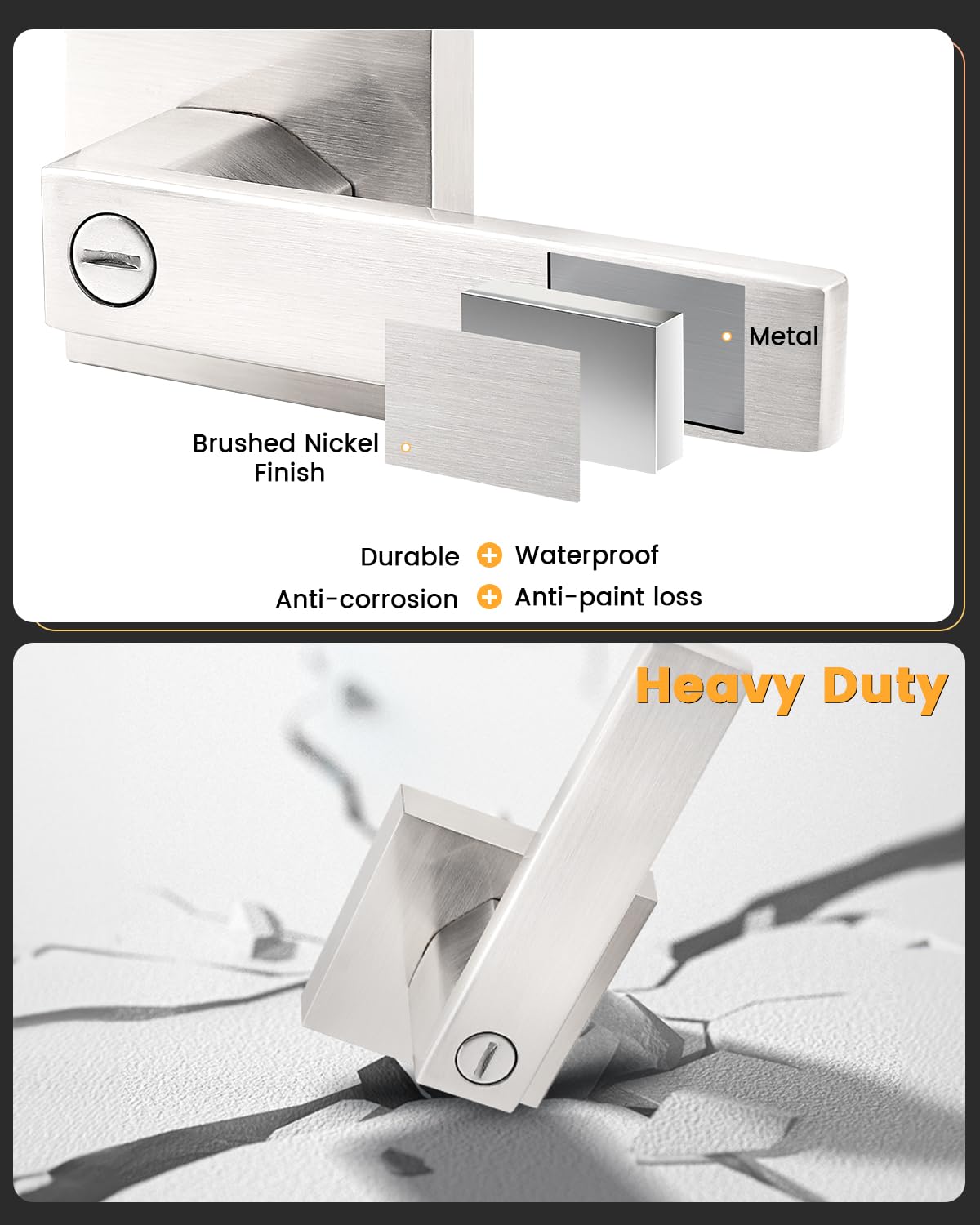 Gobrico Square 3 Pack Satin Nickel Privacy Door Locksets,Square Interior Door Levers for Bed/Bath,Thumb-Turn Button Inside