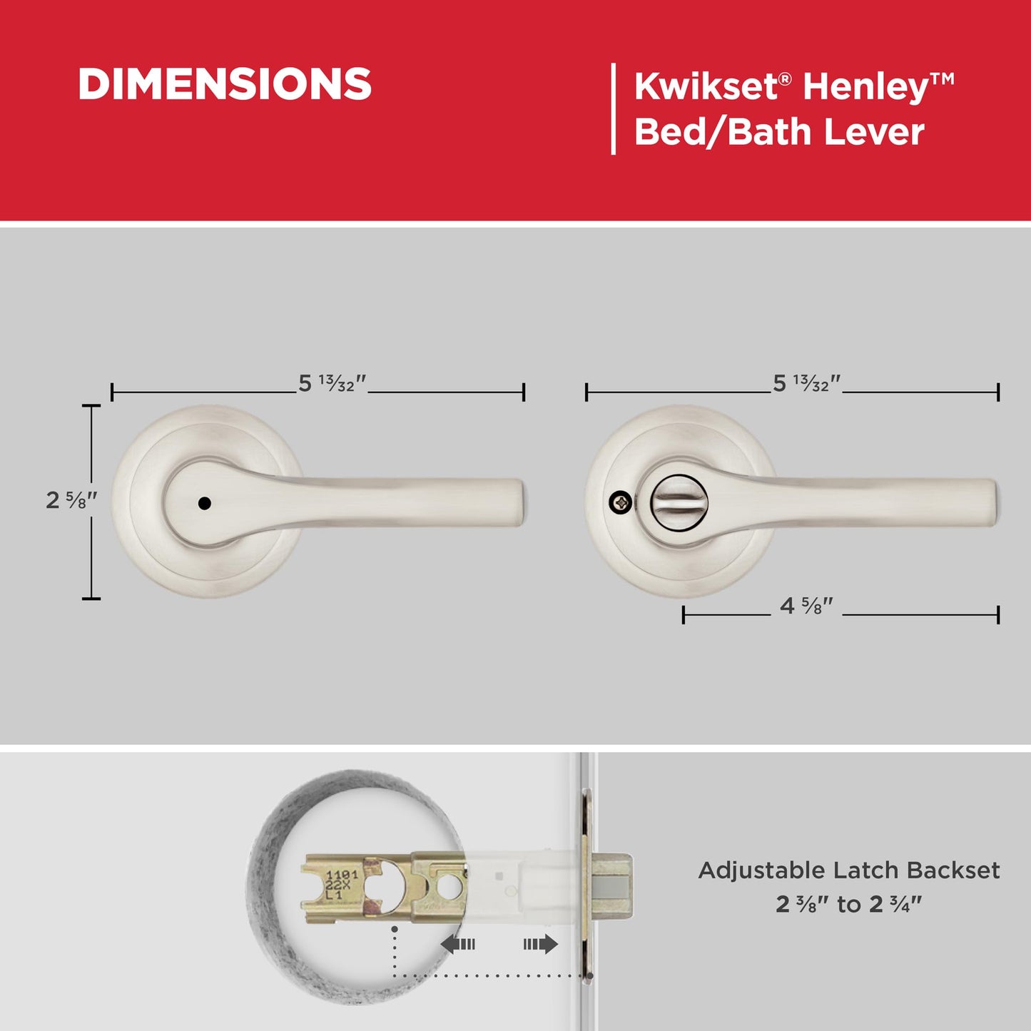 Kwikset Henley Interior Privacy Door Handle with Lock, Door Lever For Bathroom and Bedroom, Satin Nickel Reversible Keyless Turn Lock, with Microban Protection