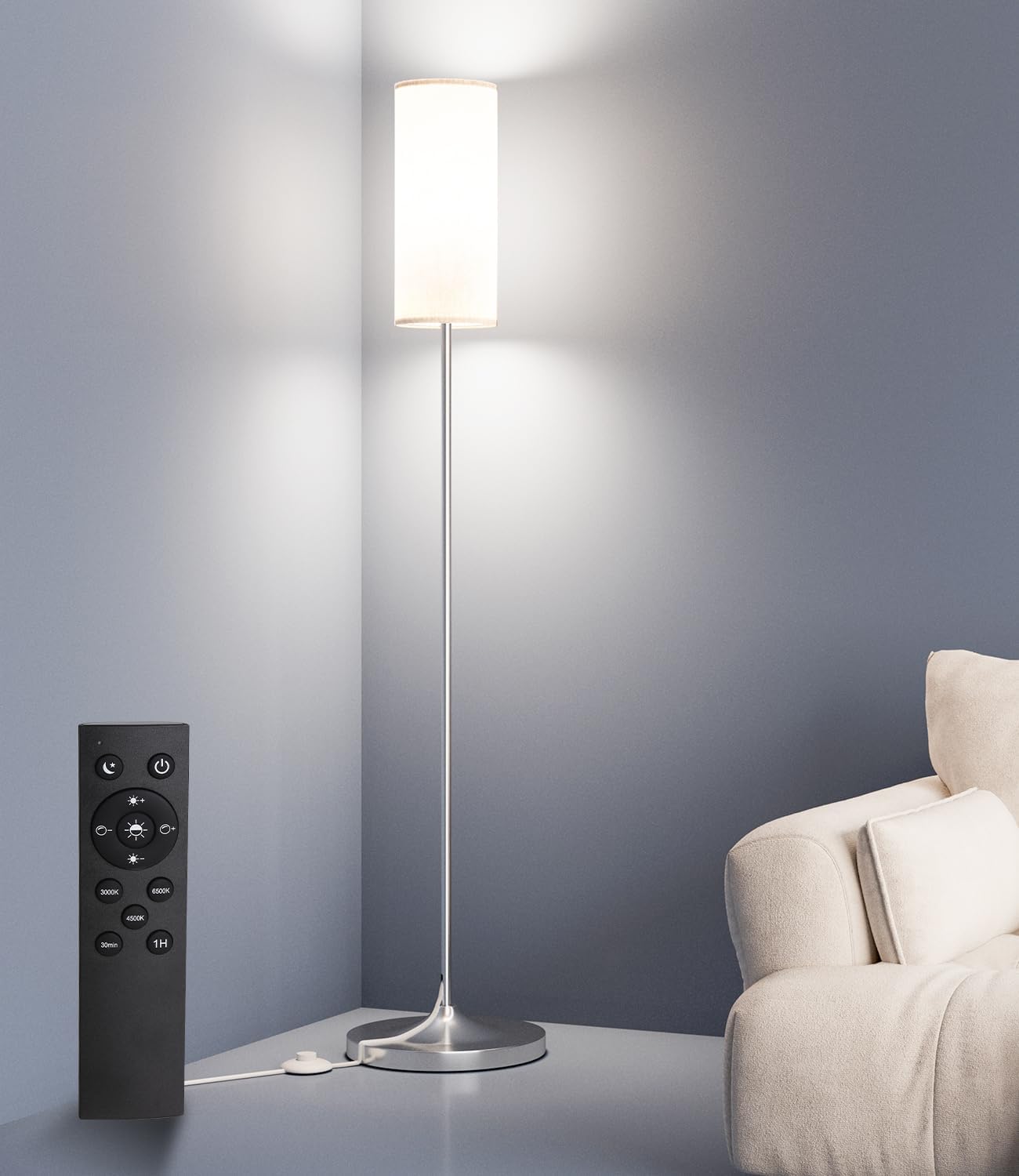 LED Floor Lamp with Remote & Dimmable Feature - Modern Gold Standing Lamp for Living Room & Bedroom