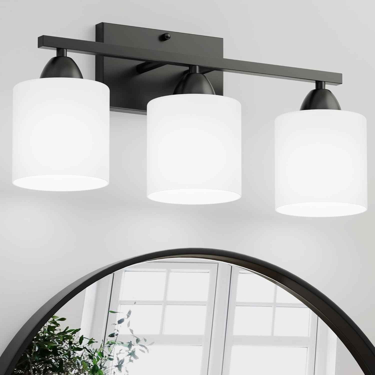 Modern 4-Light Bathroom Vanity Light Fixture - Anti-Rust Over Mirror Sconce with Milky White Glass Shades, E26 Base