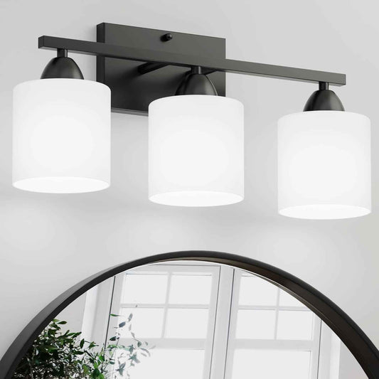 Modern 4-Light Bathroom Vanity Light Fixture - Anti-Rust Over Mirror Sconce with Milky White Glass Shades, E26 Base