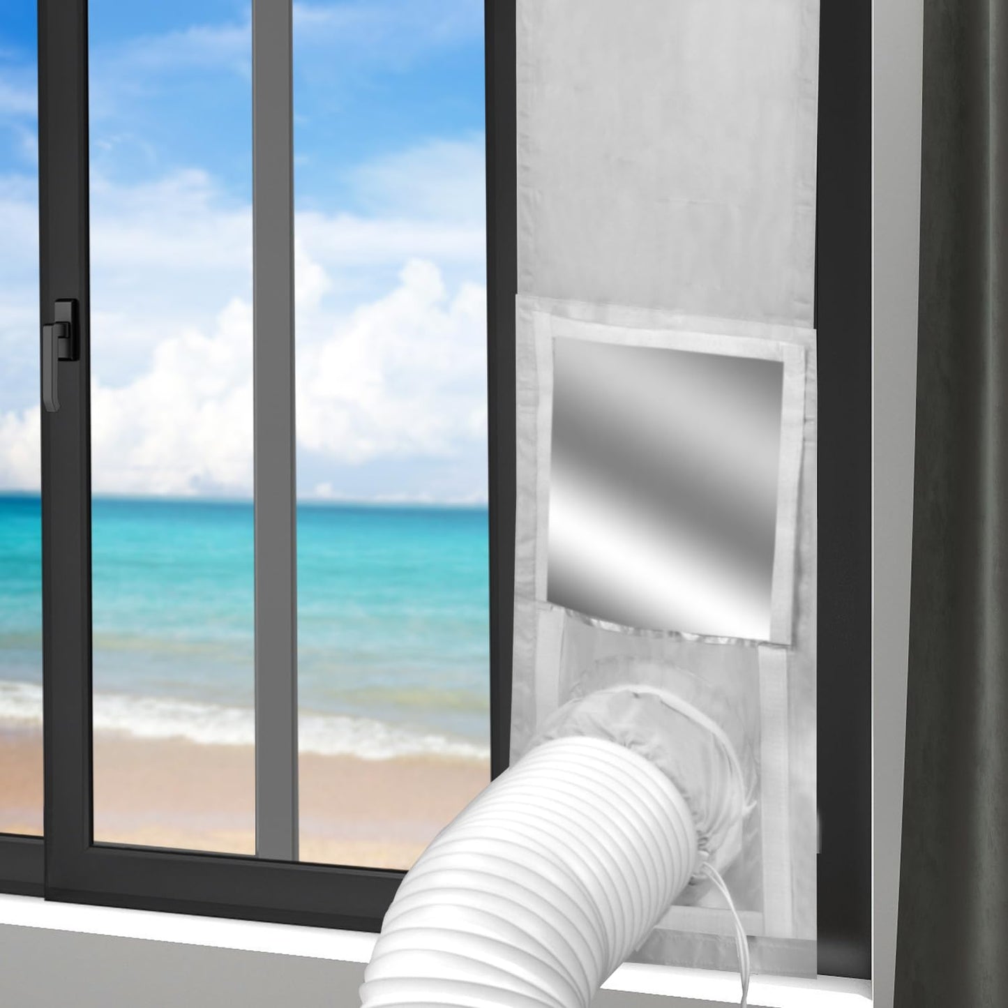 Portable Air Conditioner Window Vent Kit, Universal Sliding Window Seal Kit for Mobile Air Conditioning & Dryer, 28x52~102cm Length Adjustable Full Sealing Waterproof A/C Window Vent Sealing Cloth