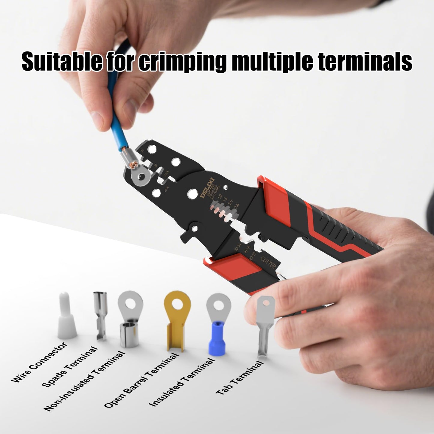 Crimping Tool with Stripper & Terminal Crimper, Multifunctional Wire Crimping Tool for AWG 28-10 Wires and 1.0-2.6 mm² Cable Stripping, Perfect for Network Engineers, DIY Enthusiasts