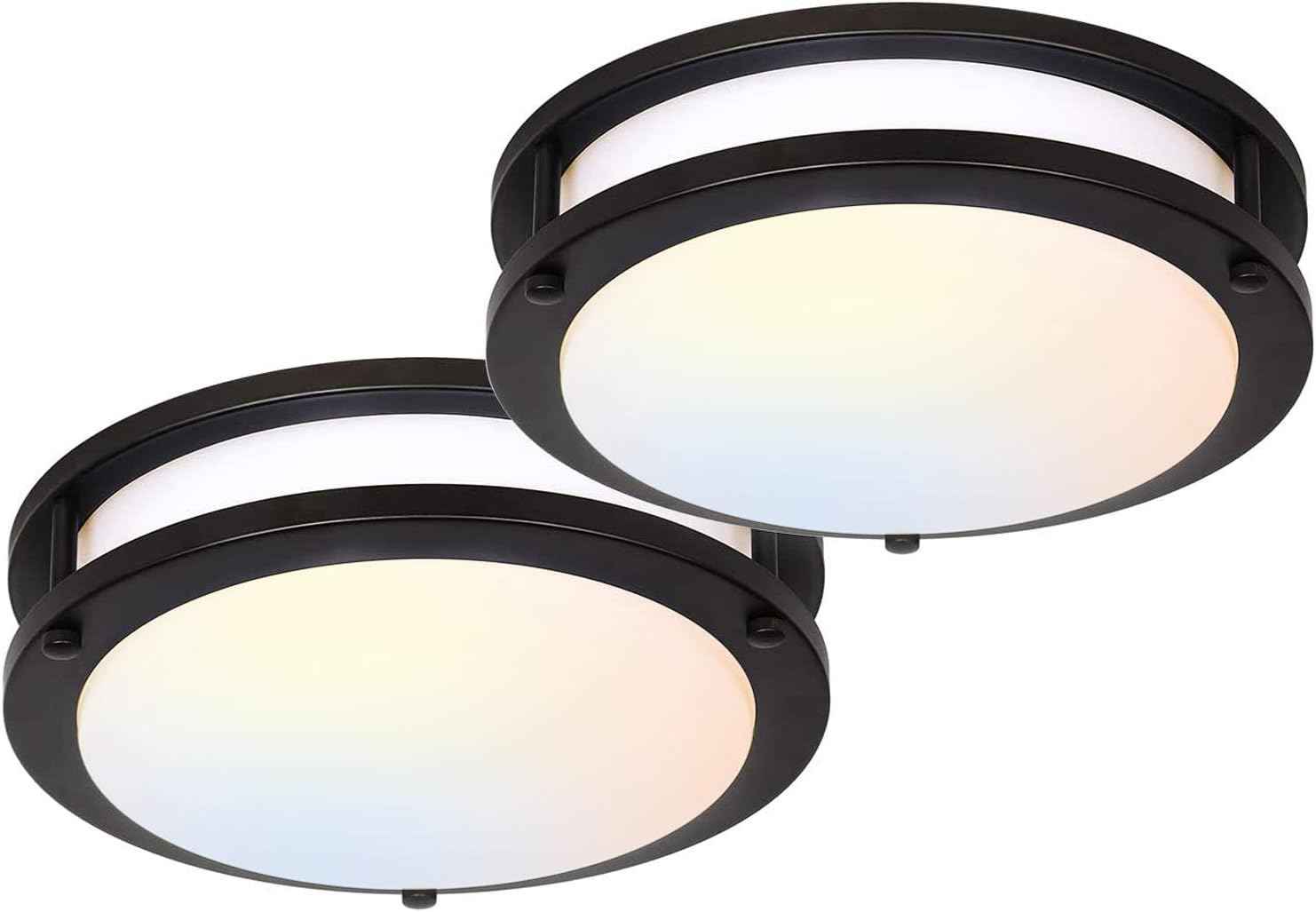 Adjustable 13-Inch Gold LED Flush Mount Ceiling Light Fixture - Dimmable 2700K-5000K for Hallway, Bathroom & Kitchen (2-Pack)