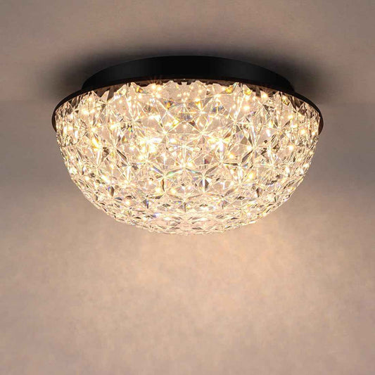 12" Dimmable Modern Crystal Chandelier - LED Flush Mount Ceiling Light for Dining Room, Entryway, Kitchen & More - ETL Listed Black