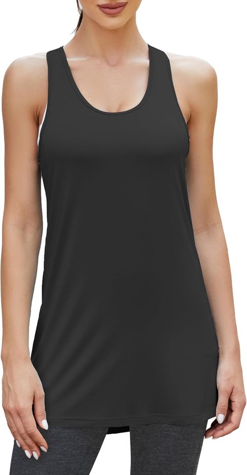 Bestisun Women's Yoga Shirts - Loose Fit Racerback Long Tank Tops for Comfortable Workouts